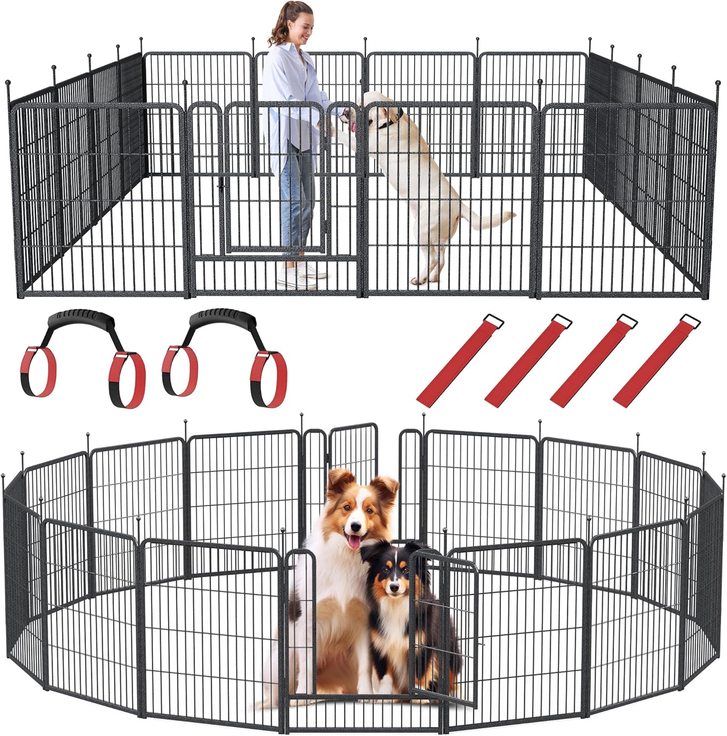 Musen Dog Playpen Indoor Outdoor, 16 Panels Dog Pen 32" Height Dog Fence Exercise with Doors for Large/Medium/Small Dogs, Portable Pet Playpen for Yard RV Camping, Hammer Paint Finish (Patent Pending)