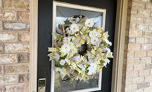 Miniatura 6 de XL Lavender Lemon & Daisy Summer & Spring Deco Mesh Front Door Wreath, Porch Patio Home Decor, Handmade, Unique Gift Idea for Her