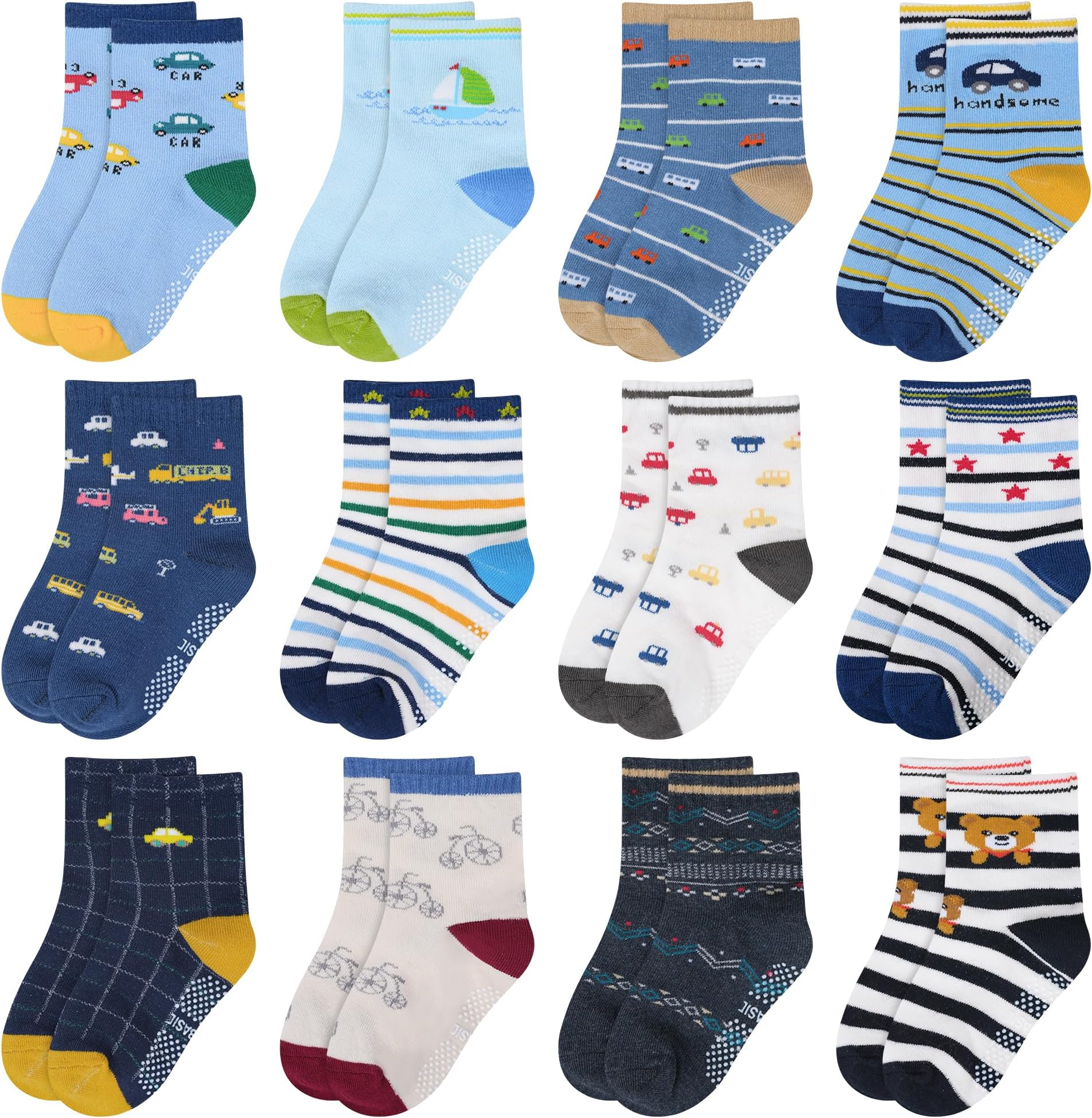 Baby Girp Socks 12 Pairs for Boys Girls 0-7 Years Toddler Infant Kids Children Non Skid Anti-slip Socks