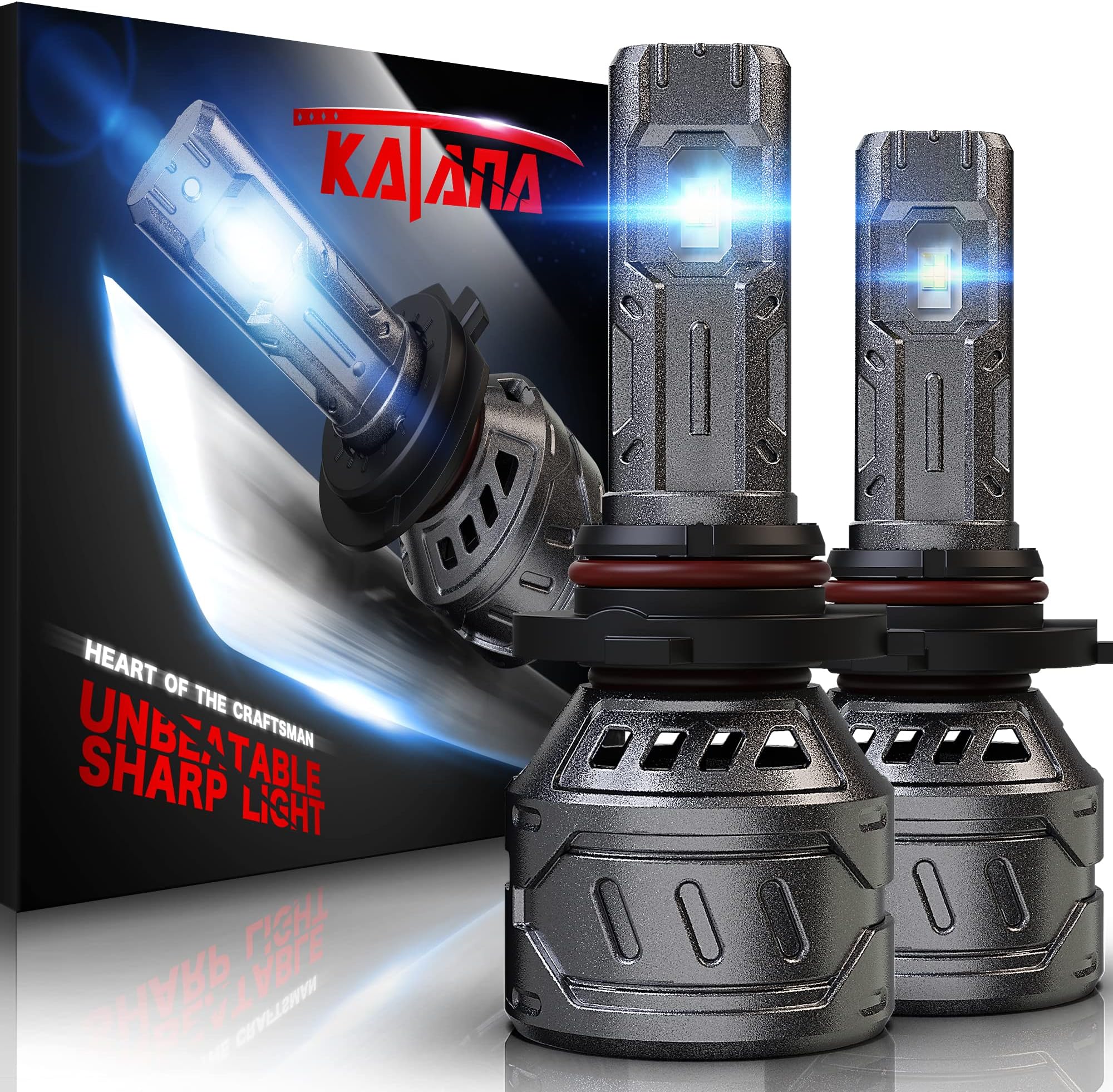 KATANA 9005 LED Fog Light Bulb,16000LM 70W 6500K Xenon White Super Bright Plug and Play HB3 Halogen Replacement,Pack of 2 Powersports LED Bulbs for ATV/UTV