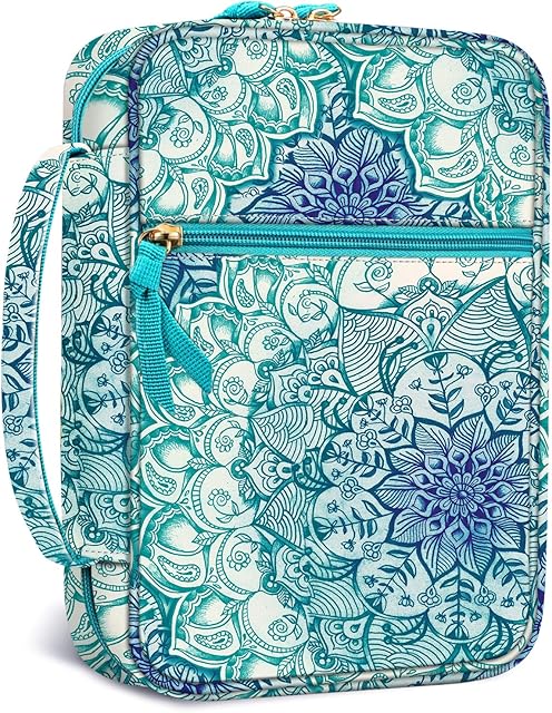 FINPAC Bible Cover, Slashproof Carrying Book Case Church Bag Bible Protective with Handle and Zippered Pocket for Standard Size Bible, Perfect Gift for Mother Kids Girls Women, (Z-Emerald Illusions)