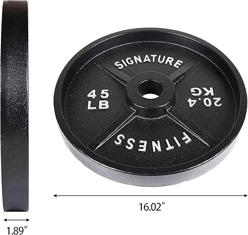 Miniatura 3 de Signature Fitness Deep Dish - Placas olímpicas de hierro fundido de 2 pulgadas con recubrimiento electrónico