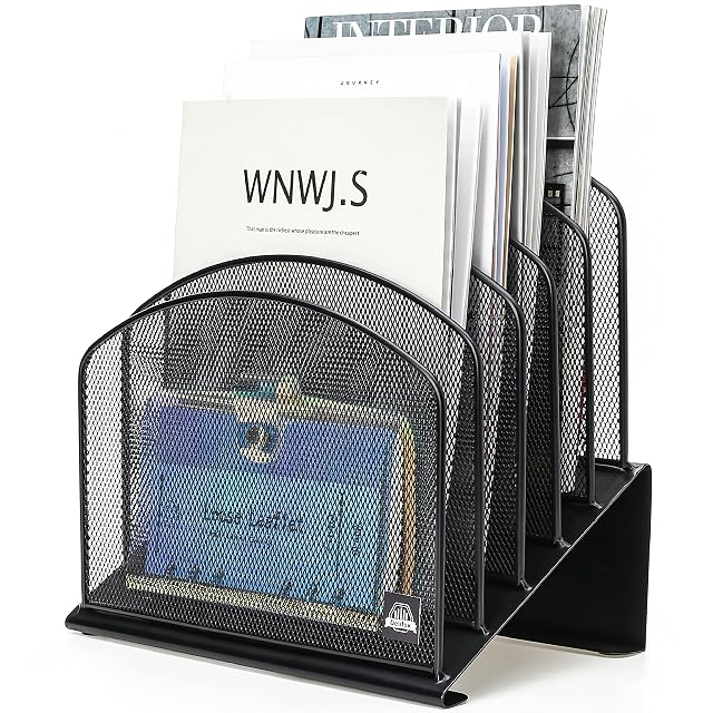 Inclined Desk File Organizer Vertical File Folder Holder Stand Metal Rack File Sorter for Office Classroom Desktop Organization