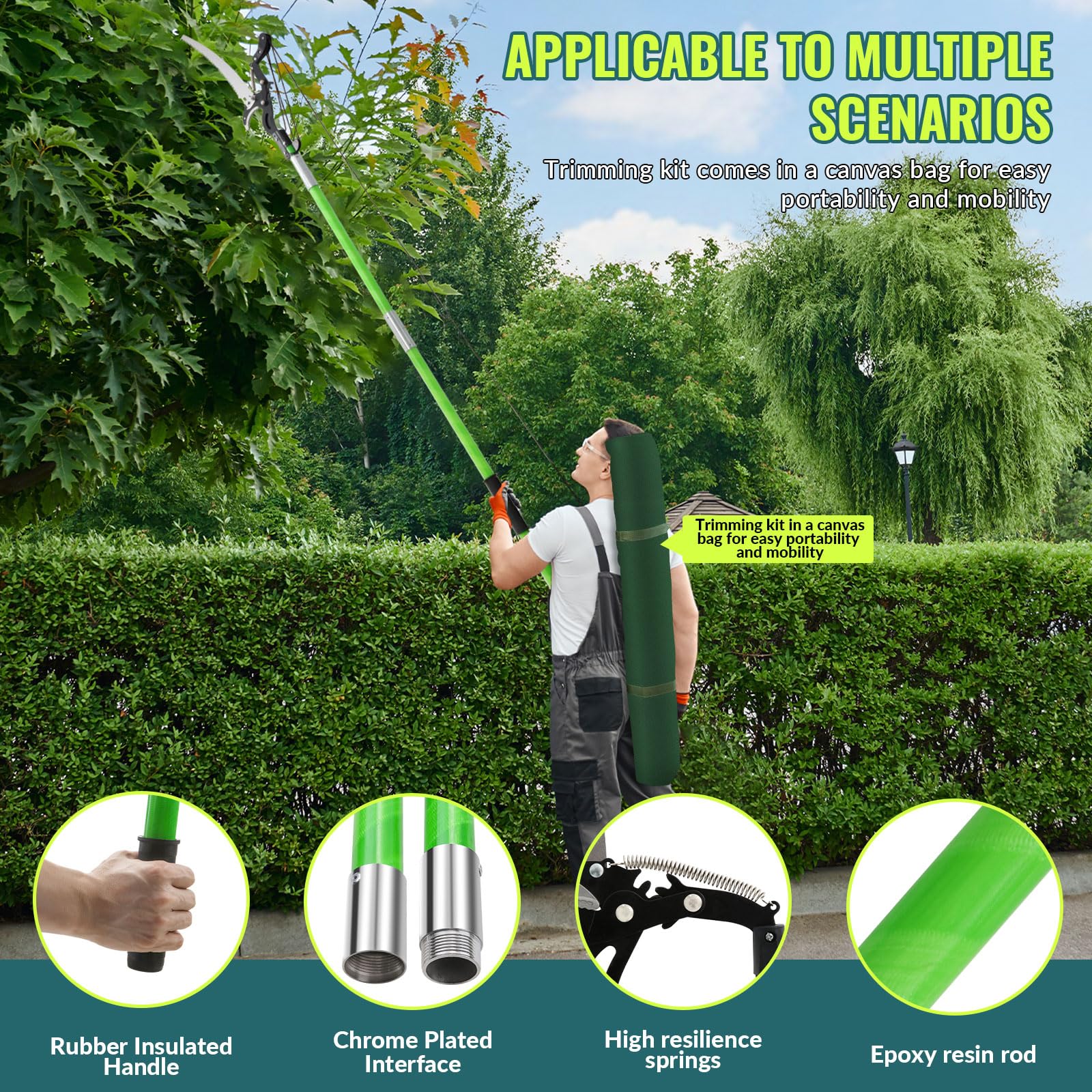 Scie à Élaguer Télescopique, Scie avec Manche Télescopique 9m,Coupe Branche Telescopique,Outils de Jardin pour Palmiers, Arbustes et Grands Arbres