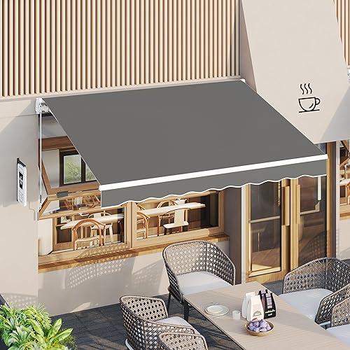 Vista 26 de AECOJOY Toldo retráctil manual de 10 x 8 pies para patio, toldo para patio al aire libre, toldo para terraza con manivela manual, color beige