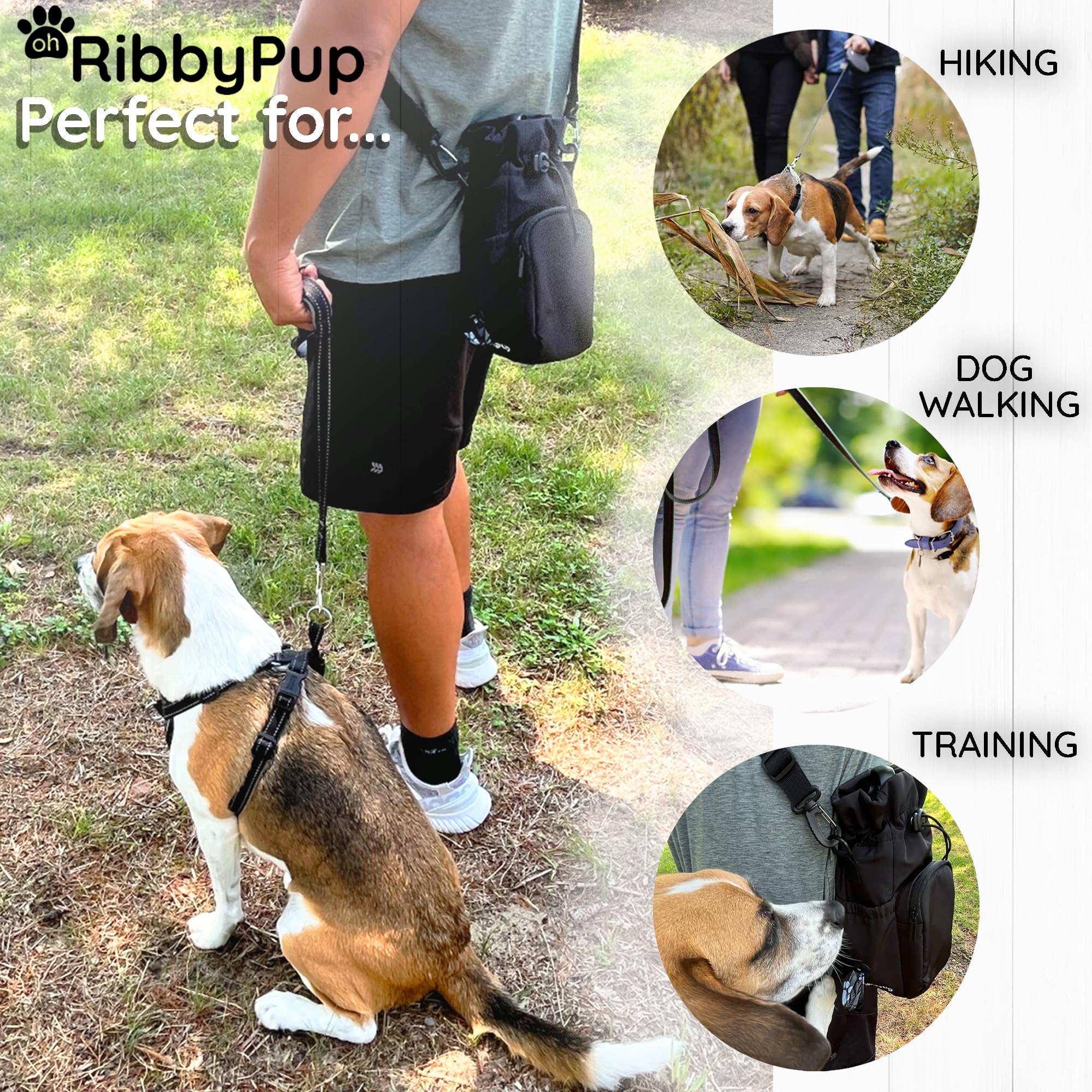Bolsa Impermeable para pasear Perros y Soporte Universal para Botella de Agua, dispensador de Bolsas de excremento Integrado, Bolsa Cruzada Unisex para Caminar, Senderismo, Entrenamiento
