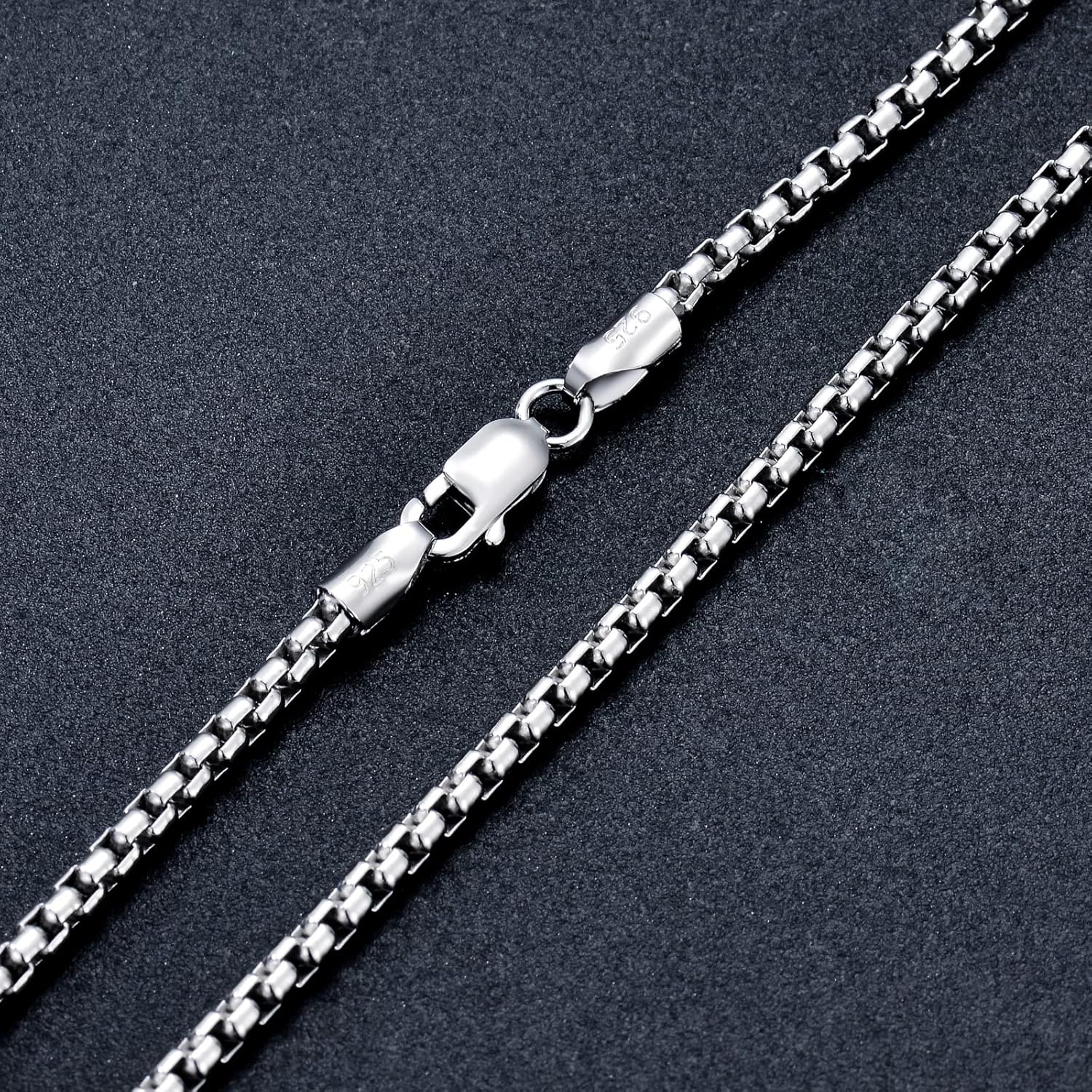 925 Sterling Silver Round Box Chain 1MM, 1.5MM, 2MM, 2.5MM, 3MM Square Rolo Link Chain Necklace for Men Women 18, 20, 22, 24, 26 Inch - Image 7