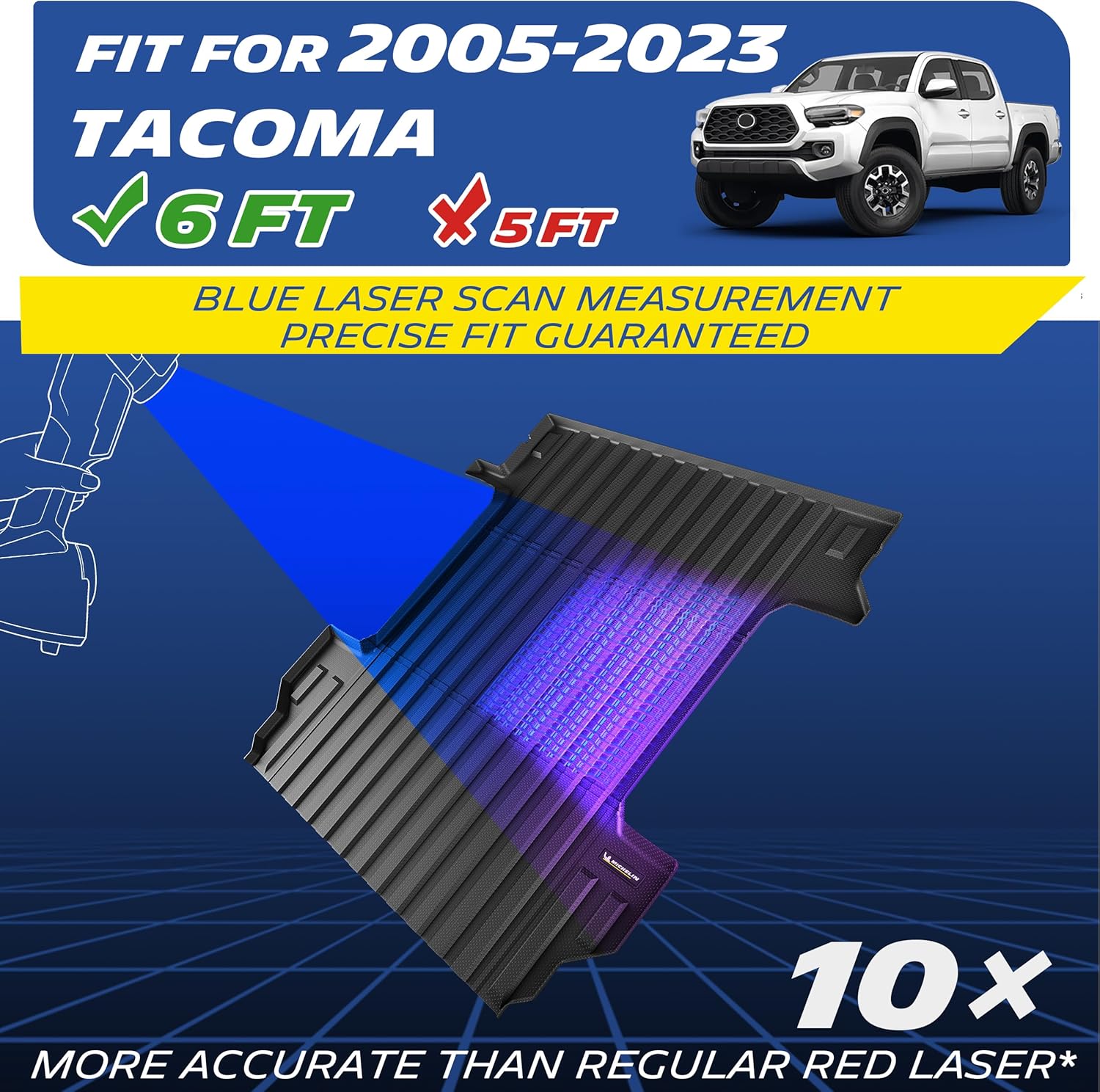 Michelin Truck Bed Mat for 2005-2023 Toyota Tacoma - 6 FT / 73" Long Bed (Not Fit Drop-in Liners), All-Weather Truck Bed Liner, Custom Fit, Durable TPE, Bedliner, Non-Slip