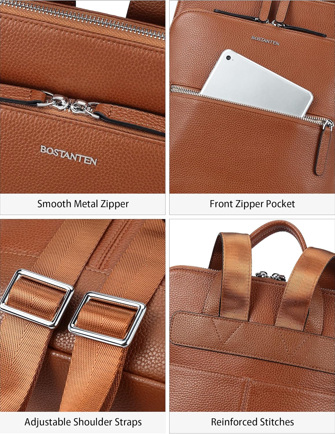 BOSTANTEN Leather Laptop Backpack for Women 15.6 inch Computer Bag Travel Work Daypack Large Size Bag - Image 6