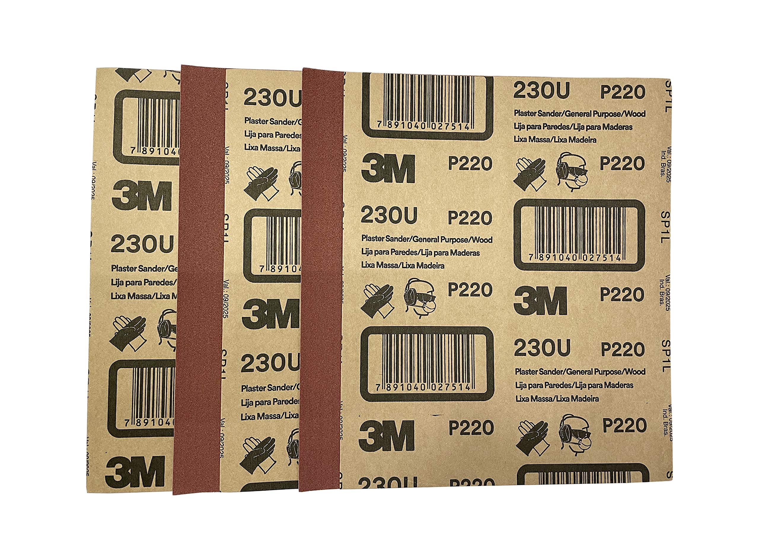 3M Lixa Massa/Madeira Plaster Sandpaper 220 Grit Pack of 5 (225mm x 275mm)