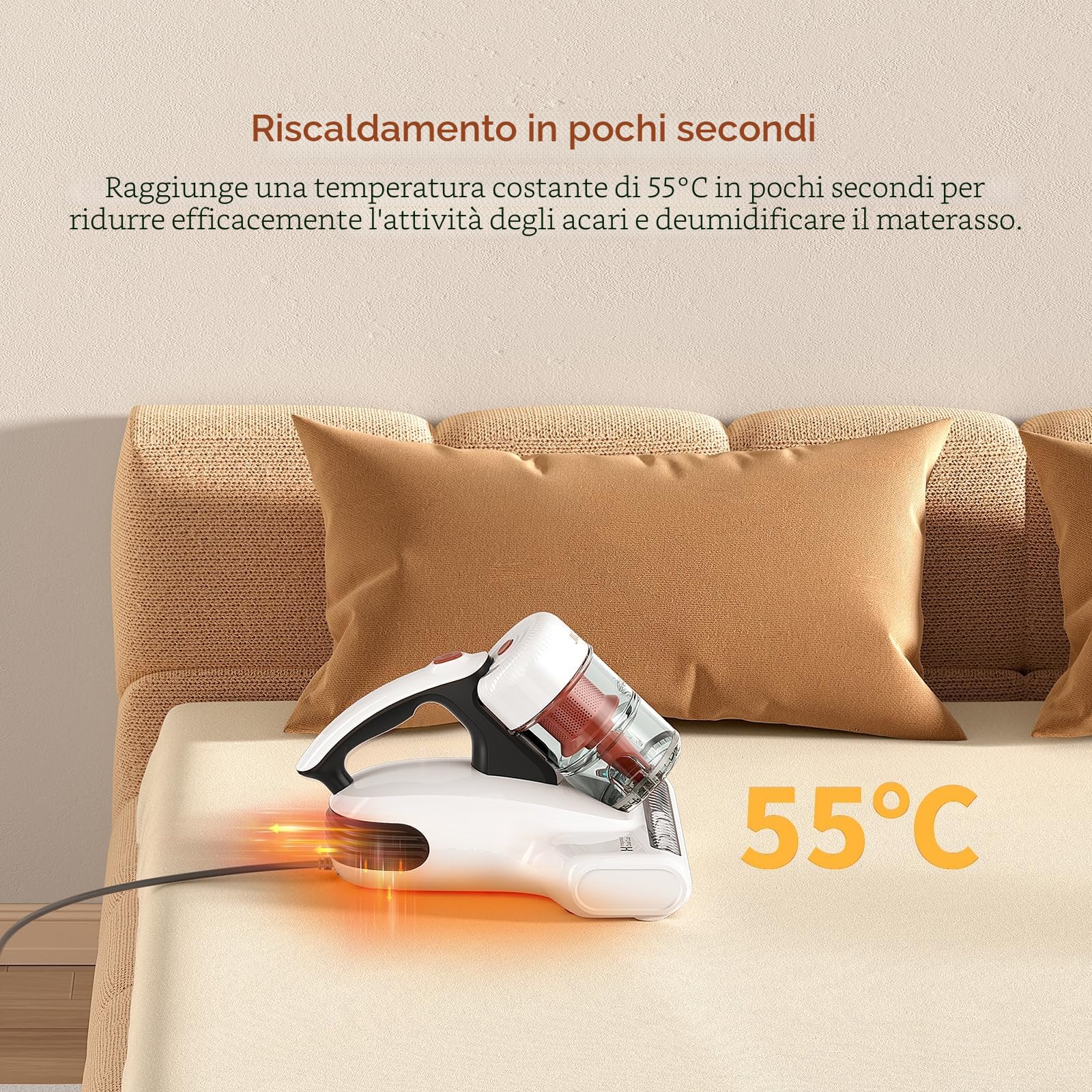 JIGOO Aspirapolvere per materassi J200, 500 W, 13 KPa, UV-C con tecnologia ad alto riscaldamento, anallergico (con cavo, 120 V)