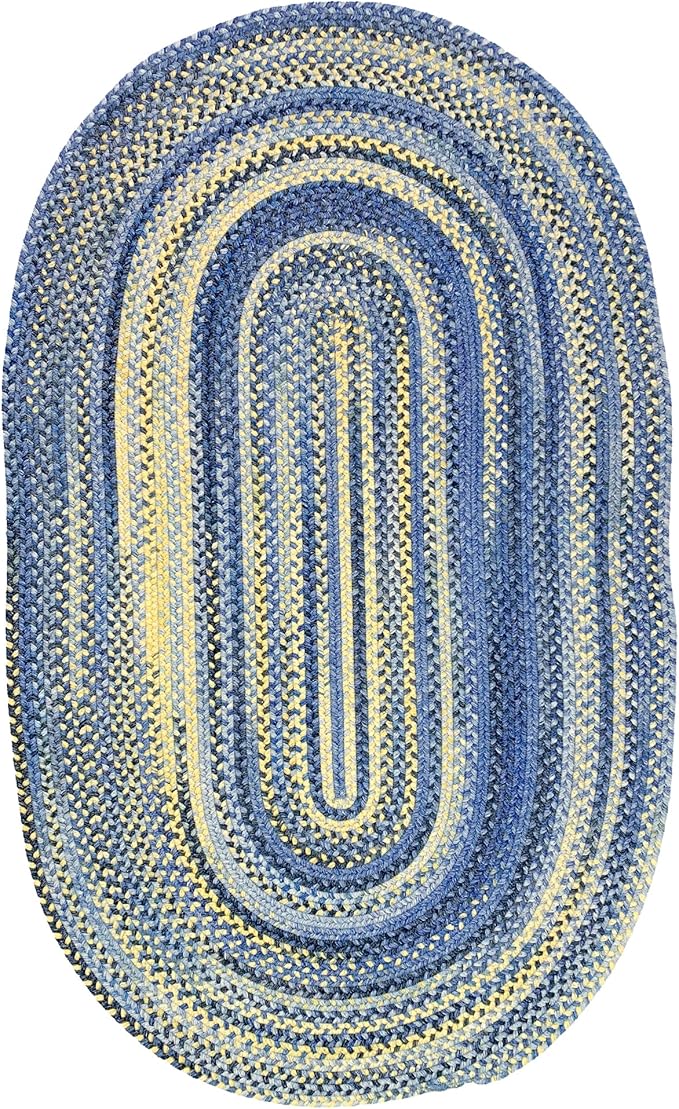 American Heritage Blue Yellow 0' 24" X 0' 48" Oval Braided