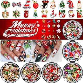 Christmas Nail Rhinestones, Super Valued Over 1500pcs 6 Pots 3D Nail Charms Sequins Alloy Santa Reindeer Snowman Snowflake Garland, Metal Nail Studs Moon flowers Gems Jewelry DIY Nail Art Decoration