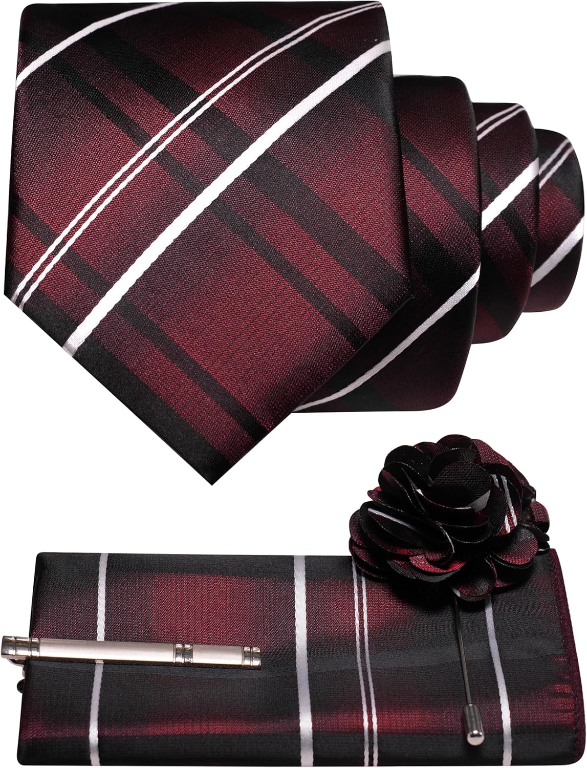 JEMYGINS Mens Striped Tie and Pocket Square with Tie Clip Lapel Pin Set 4PCS