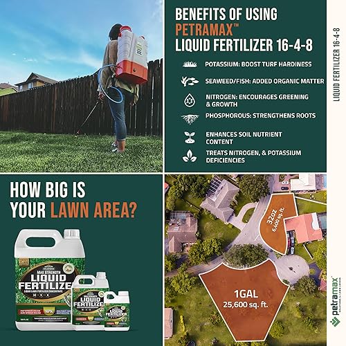 Miniatura 5 de Petra Tools 16-4-8 Fertilizante líquido (8 onzas) aireación líquida para césped con bioestimulantes de ácido húmico y fúlvico (32 onzas)