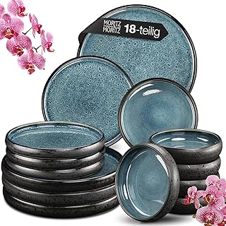 Moritz & Moritz Solid 18-Piece Stoneware Crockery Set for 6 People - Crockery Set for 6 People, 6 Dinner Plates, Small Plates, Deep Plates