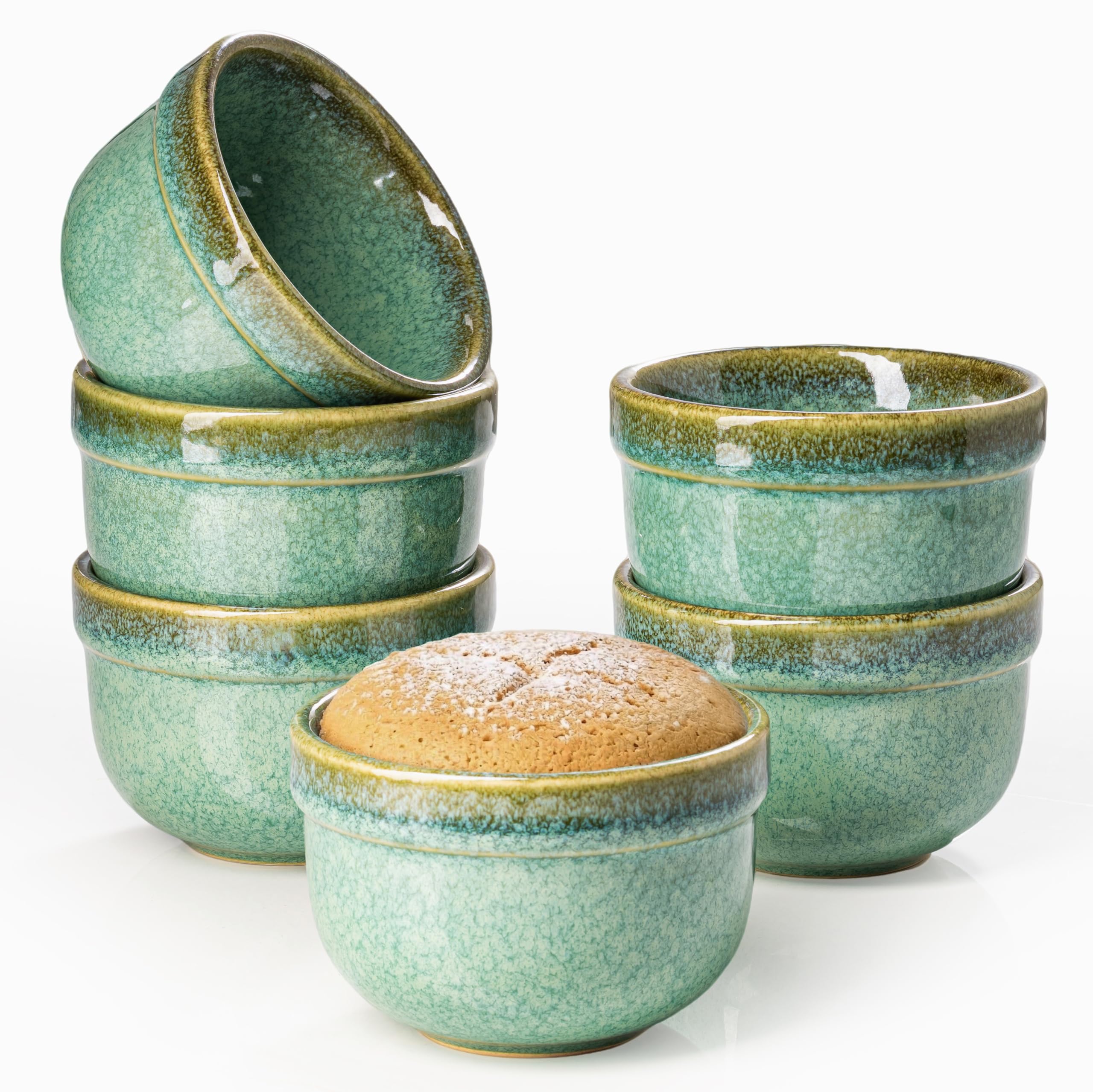 Lot de 6 Moules à Soufflé, 180 mL Ramequins Rond, Bol à Sauce Tapas, Moules pour Pudding, Creme Brulee, Bol à Dessert, Four et Micro-onde Convient