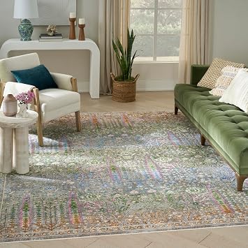 Nourison Home Quaint Harmony Blue Multicolor 810" x 112" Area Rug - Easy Clean, Non Shedding, Bed Room, Living Room, Dining Room, Kitchen 9 x 11