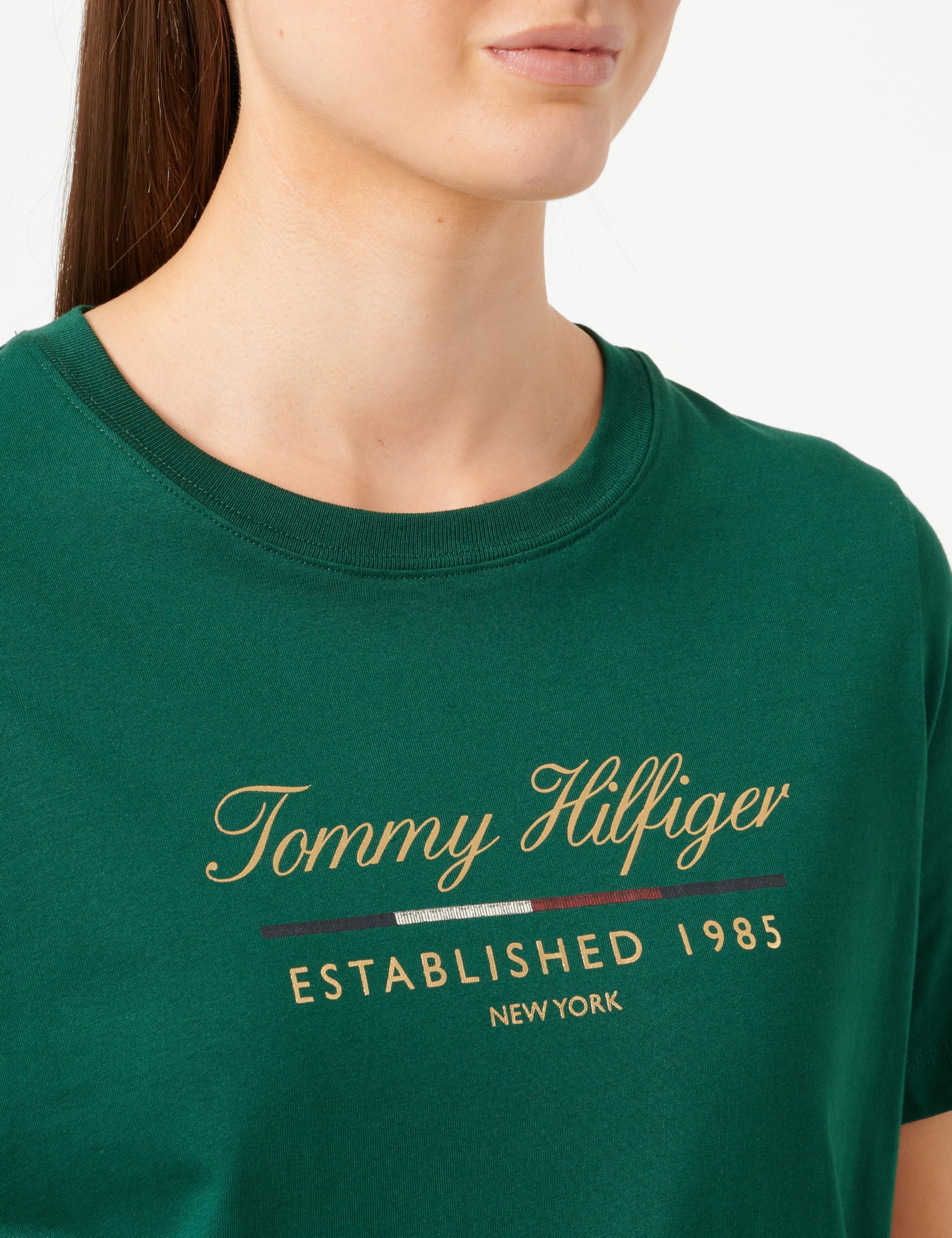 Tommy Hilfiger Damska koszulka REG Script Graphic C-NK SS WW0WW43502 S/S, ozdobna zieleń, M, Zielony (ozdobny zielony), M
