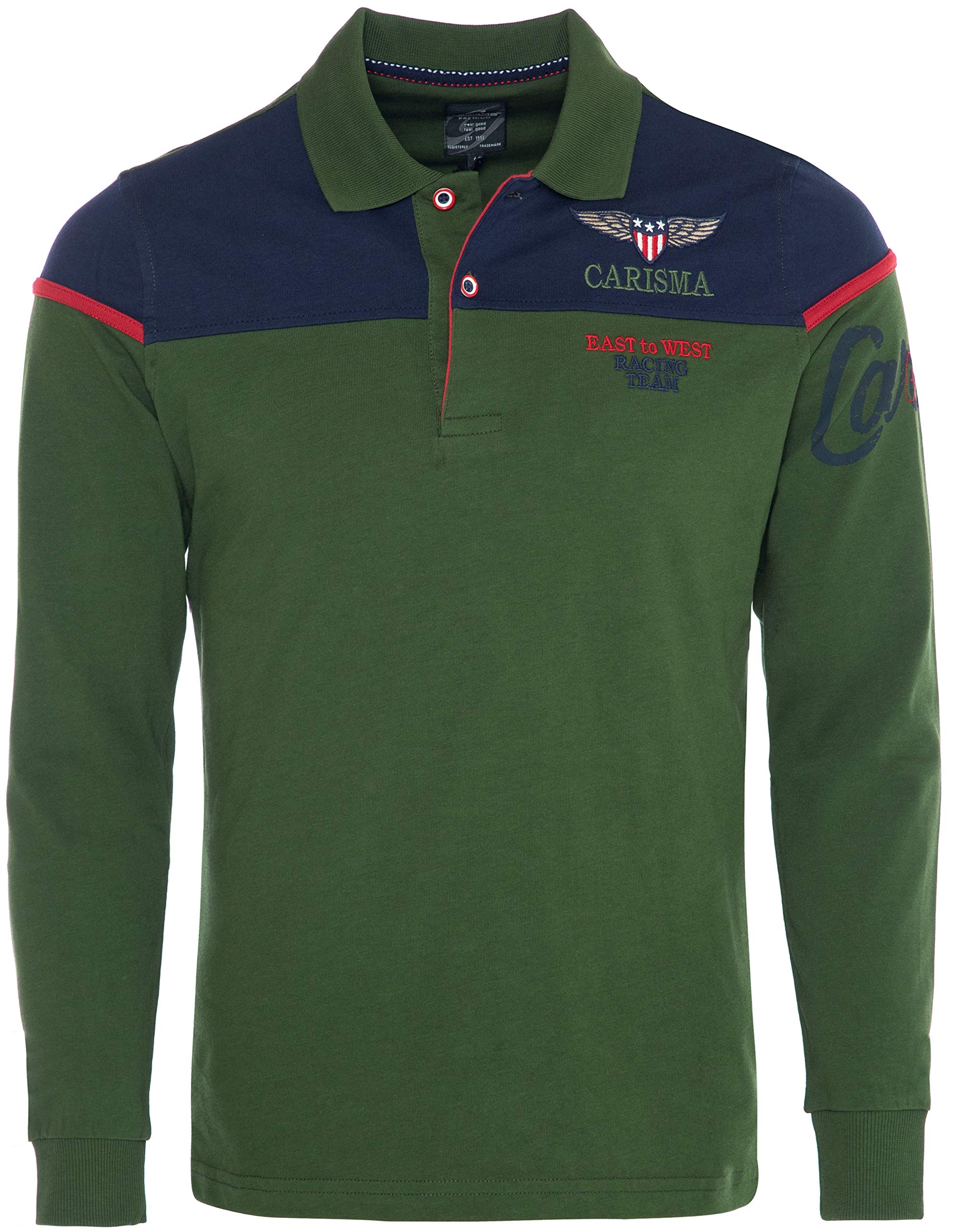 Carisma Polo de manga larga para hombre de algodón • Camiseta de manga larga para hombre con bordado • Agradable corte regular manga larga para oficina y ocio, caqui, XL