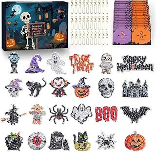 Diamond Painting Advent Calendar 2025 for Girls Kids Halloween Count Down Calendar with 24 pcs Dimond Art Craft Painting Kits Accessories for DIY Gem Keychains Arts and Crafts for Halloween Trick or Treat Stuffers