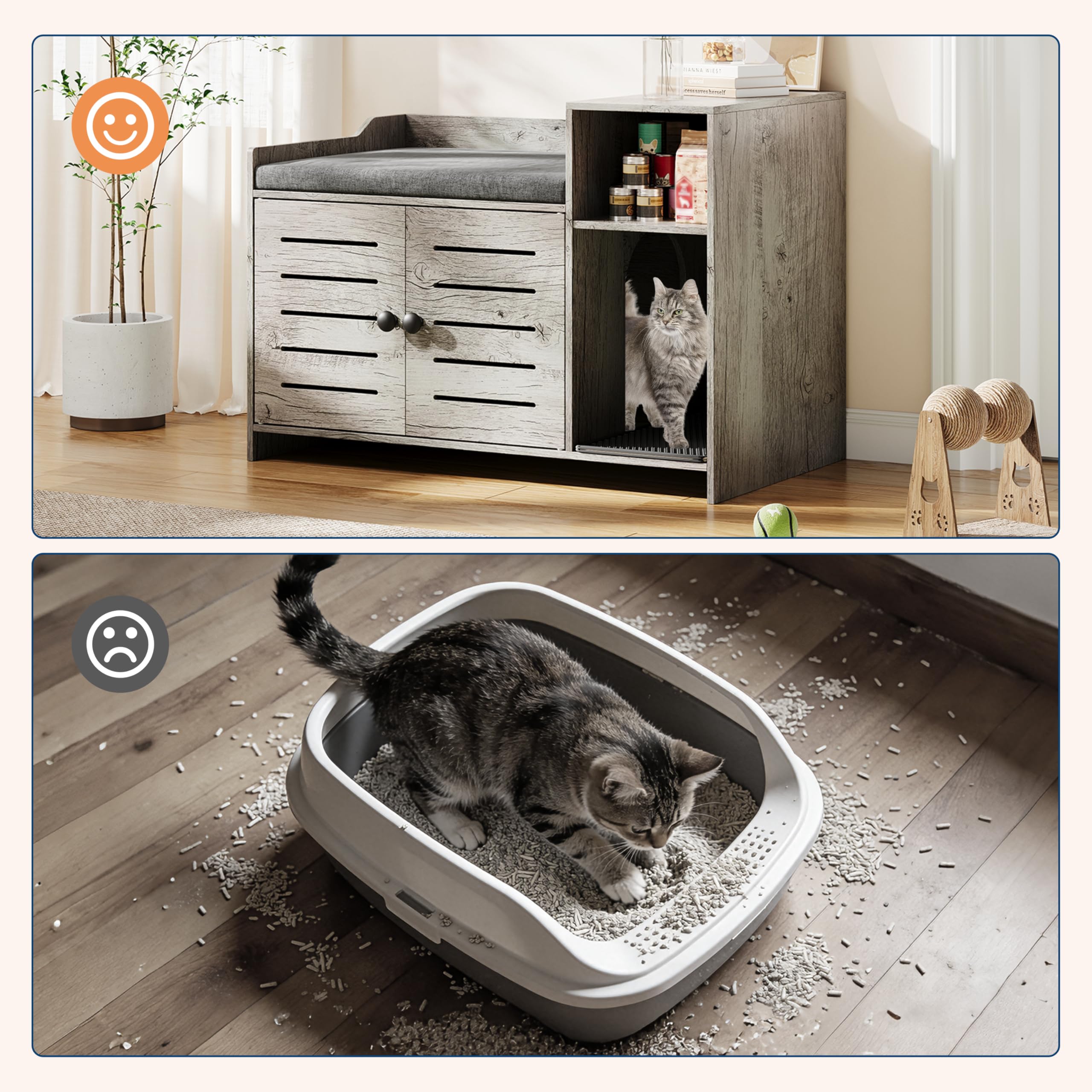 Cat Litter Box Enclosure, Hidden Litter Box Cabinet Furniture with Scratch Pad, Farmhouse Indoor Cats House with Storage Layer for Hallway, Bedroom - image 4