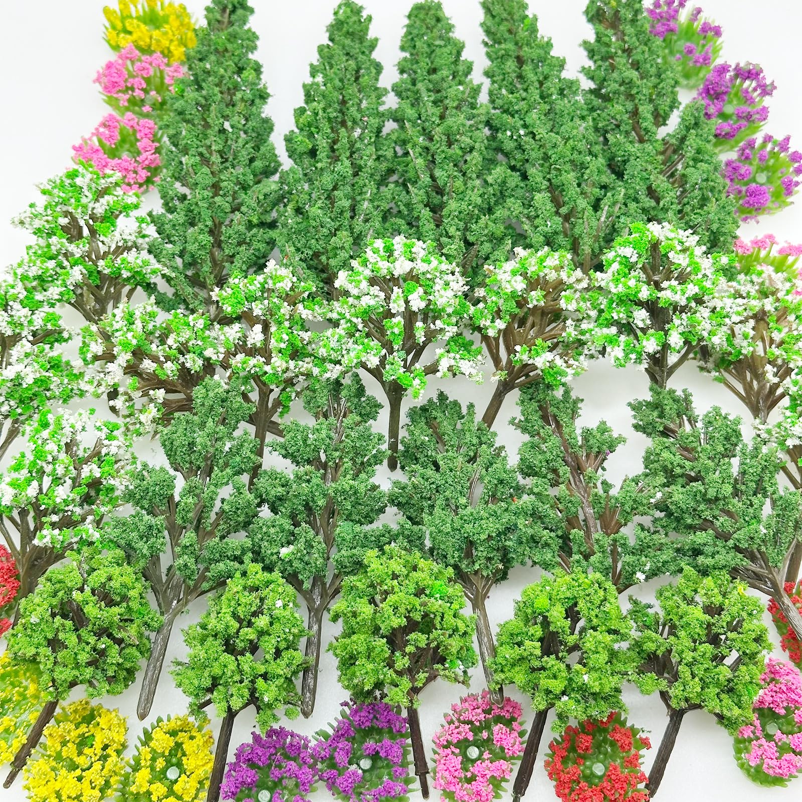 Cayway 60 PCS Miniature Trees Miniature Flower Cluster Mixed Model Trees Accessories Model Train Scenery Fake Trees for Building Model Model Scenery for DIY Crafts - Image 4