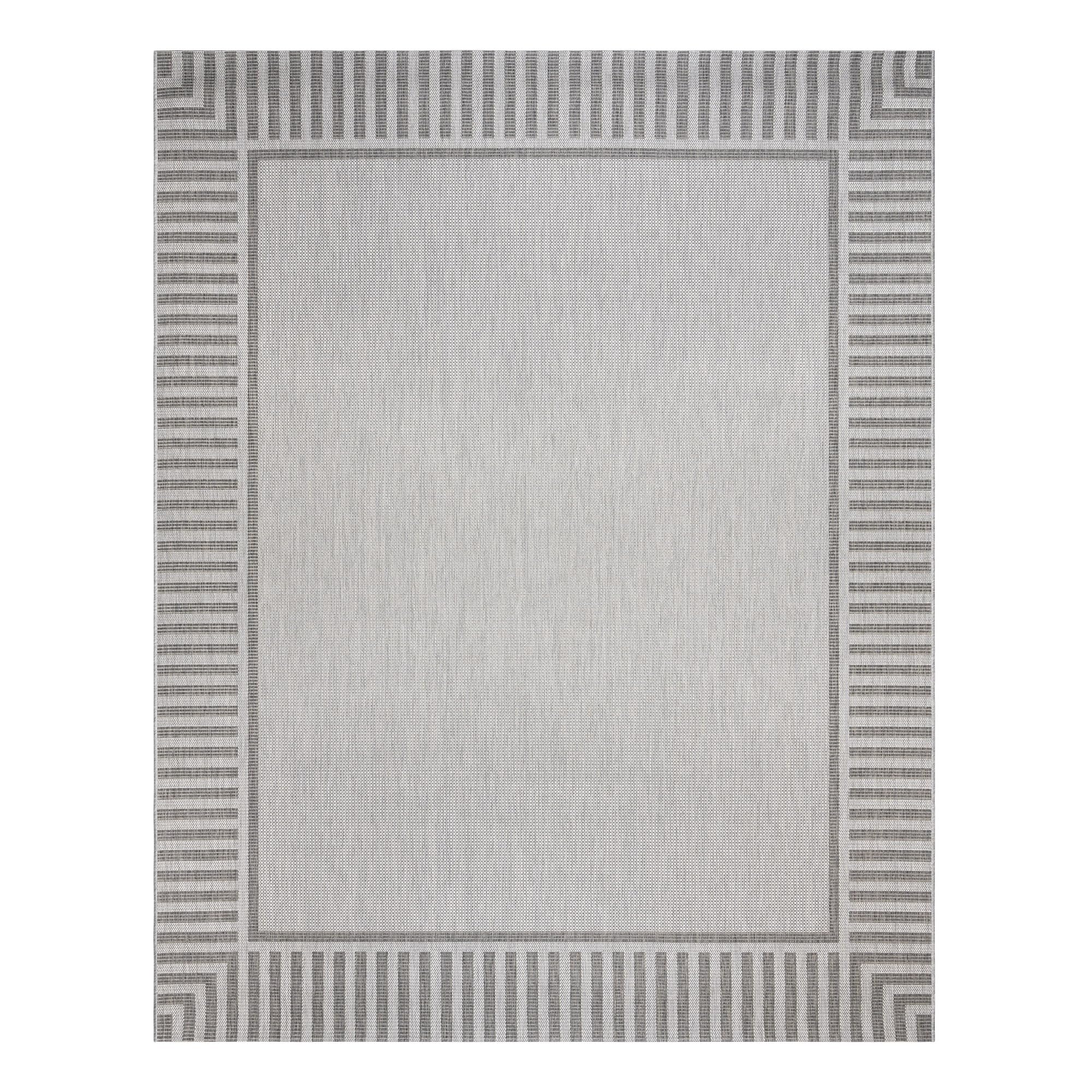 Gertmenian Indoor/Outdoor Flatweave Area Rug - 8x10 Large, Stain & UV Resistant, Ideal for Deck, Patio, Poolside, Mudroom - Klano Striped Ash, Steel, 25429