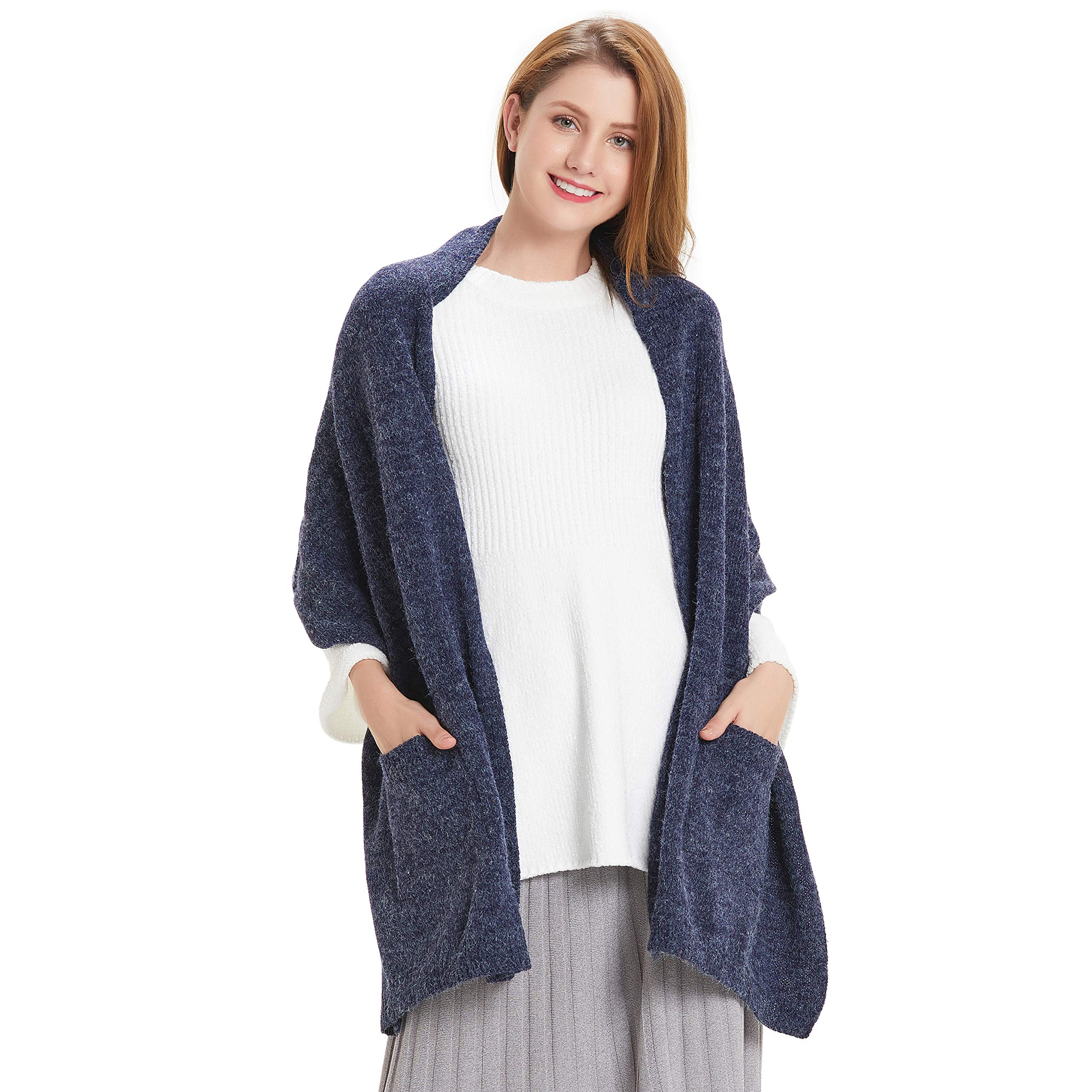 HANERDUNWomen Warm Pashmina Shawl Wrap Winter Soft Cashmere Scarf With Pockets