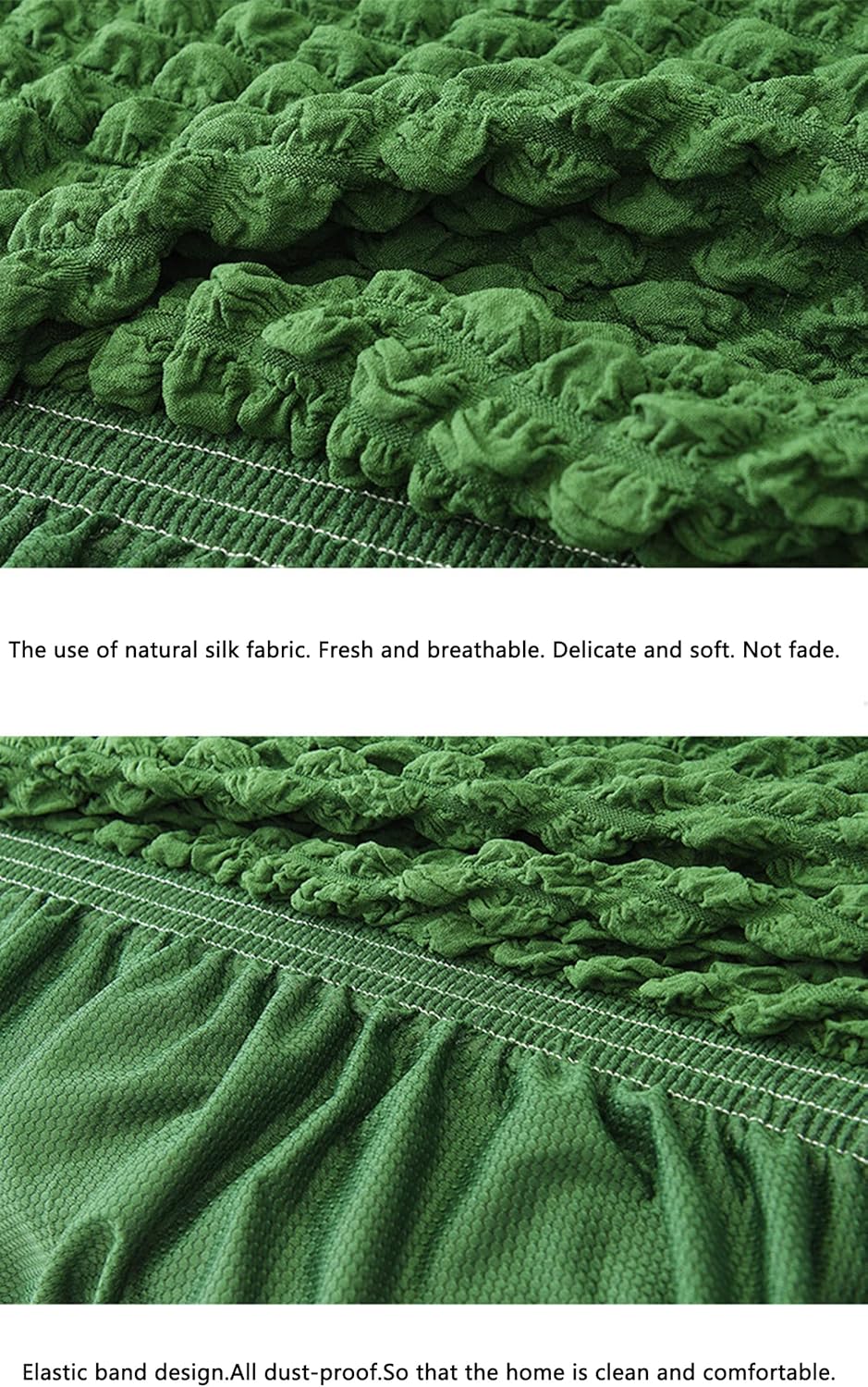 Solid Colour Armless Sofa Bed Cover Polyester Spandex Futon Slipcover with Elastic Bottom and Skirt Anti-Slip Protector for Couch Without Armrest -Light Green-