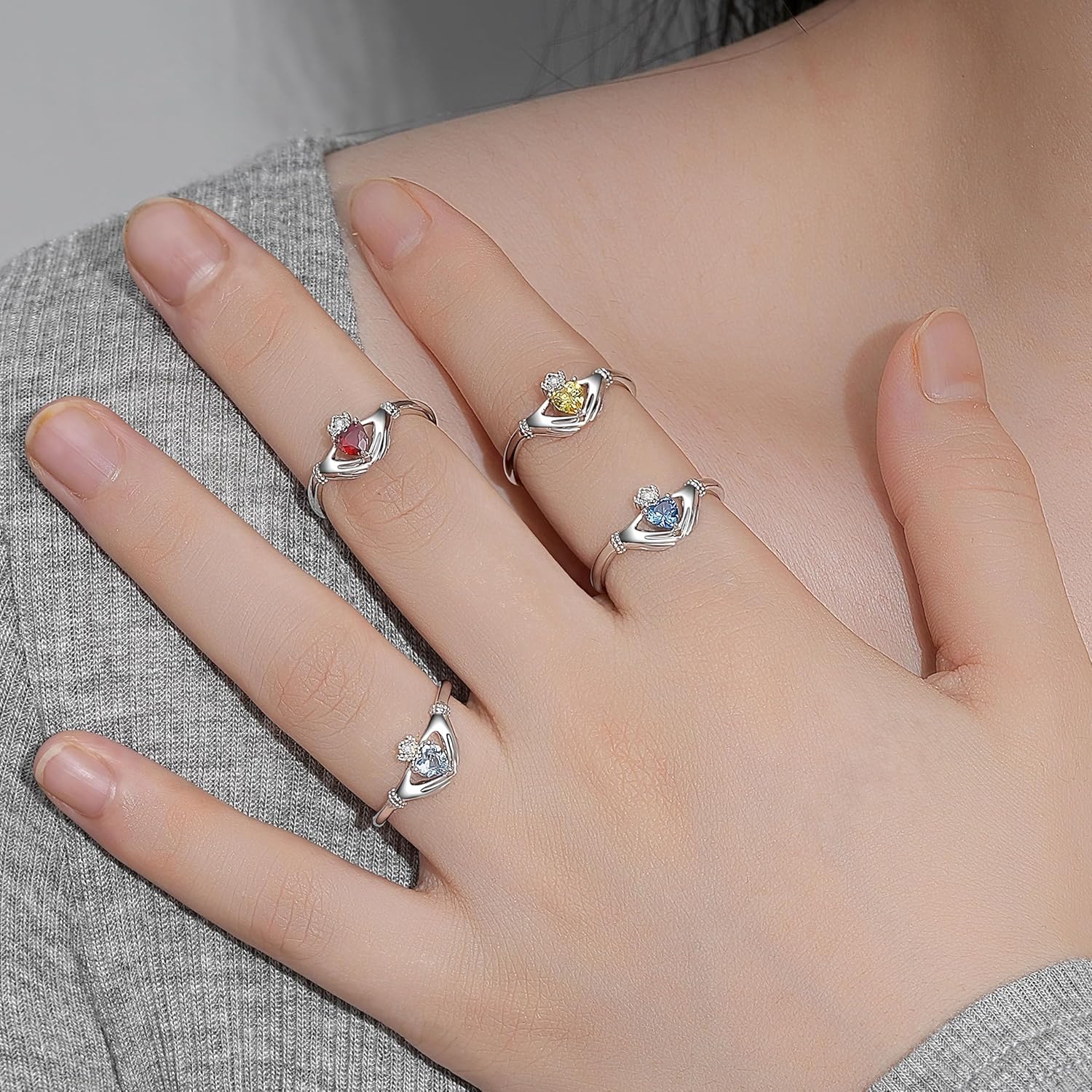 Birthstone Rings for Women: s925 Sterling Silver Claddagh Ring Adjustable Irish Promise Band Rings - Birthday Christmas Jewelry Gifts for Teen Daugter Sister