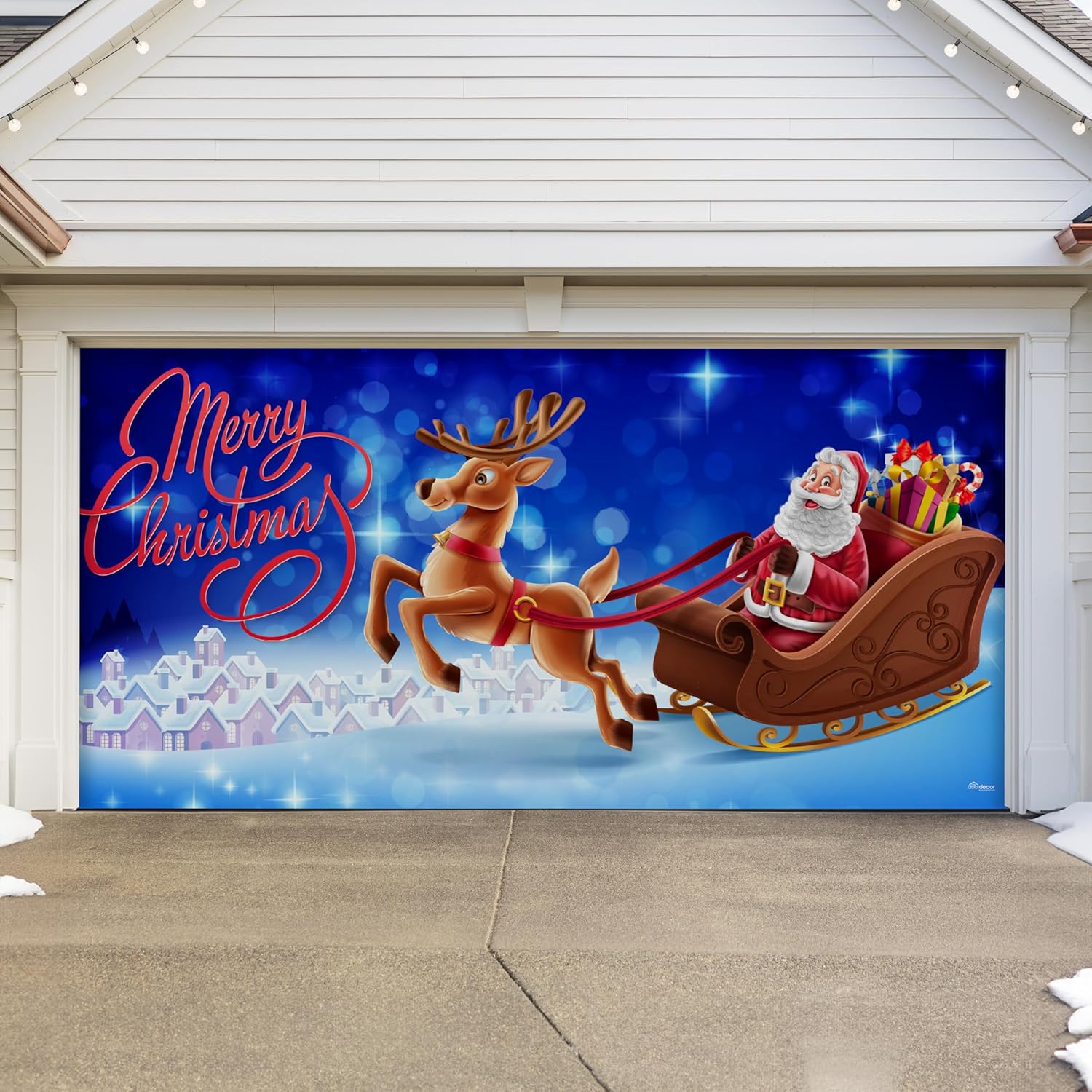 7' x 16' Magical Santa’s Reindeer Christmas Garage Door Banner - Designed to Move with Door | Festive Holiday Double Garage Door Decoration