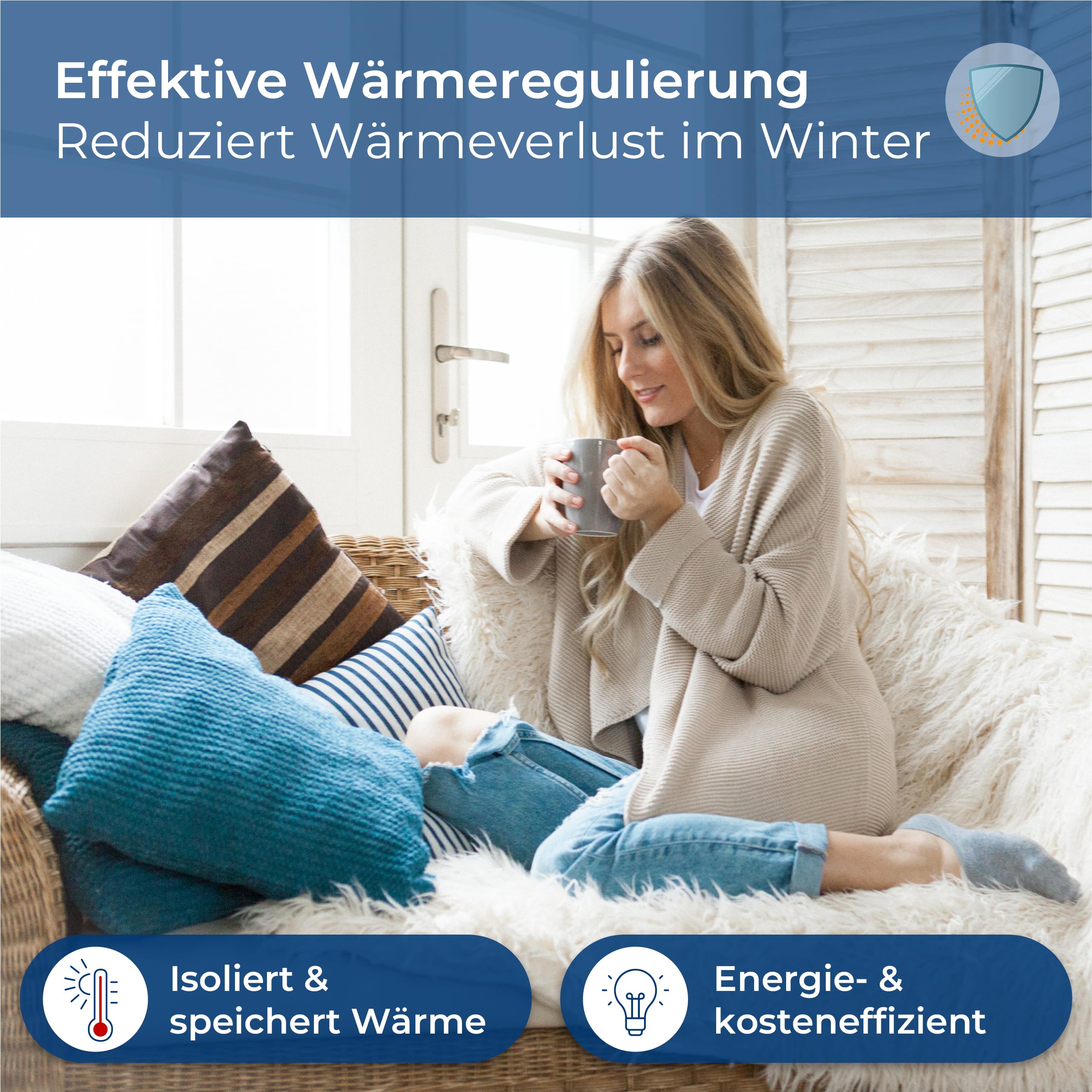 WindowShield® UV Sonnenschutzfolie für Fenster 90 x 200 cm selbstklebend blickdicht Hitzeschutzfolie