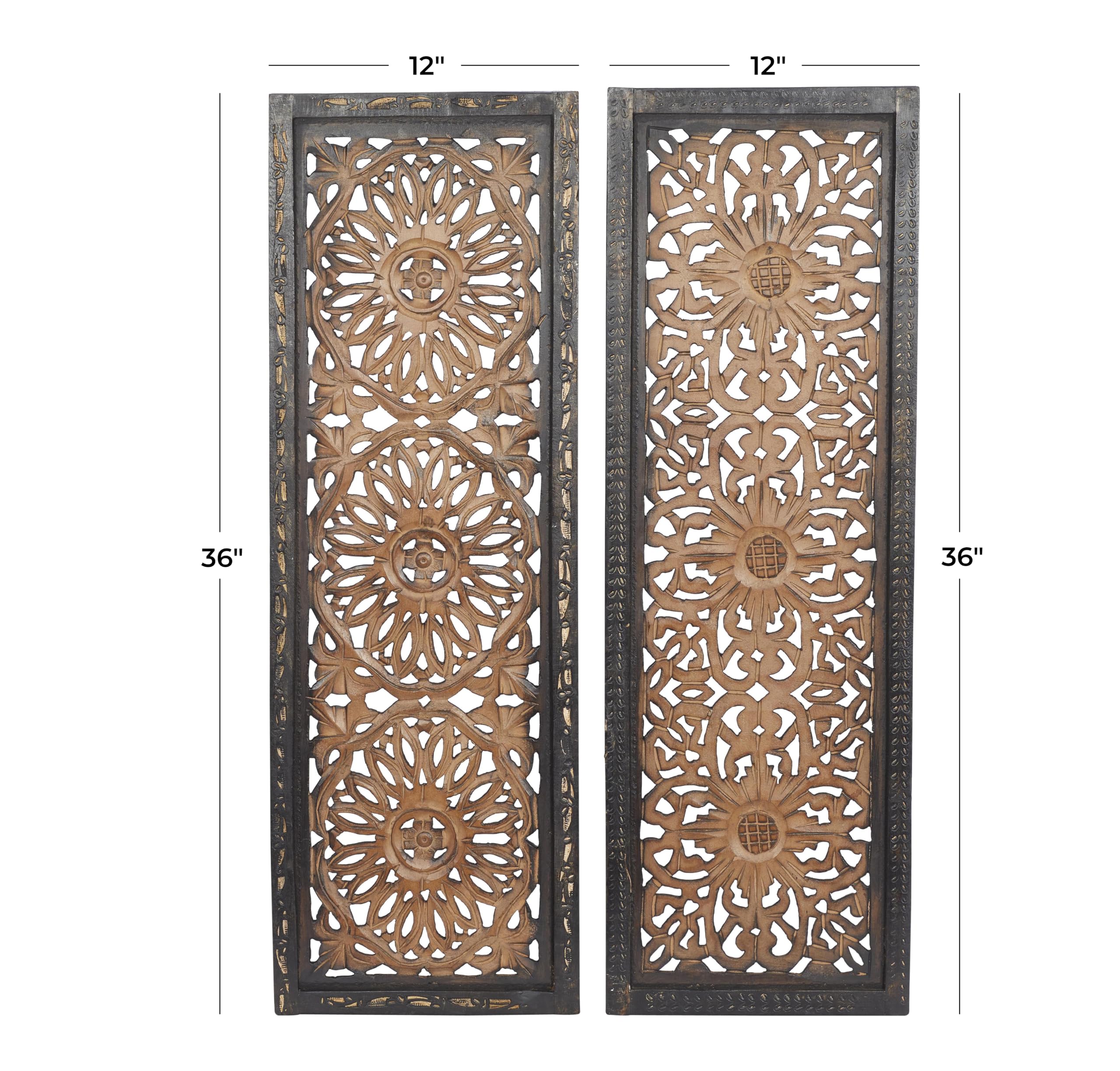 Deco 79 34087 élégante Sculpture Murale en Bois Panneau Mural Assortis, 36/30,5 cm, Lot de 2