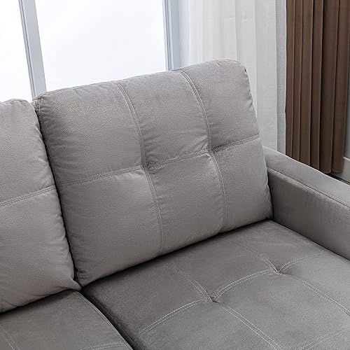 Miniatura 6 de HABITRIO Sofá modular con cama extraíble, sofá esquinero tapizado de terciopelo de 76.8 pulgadas con marco de madera maciza de 2 asientos y diván de