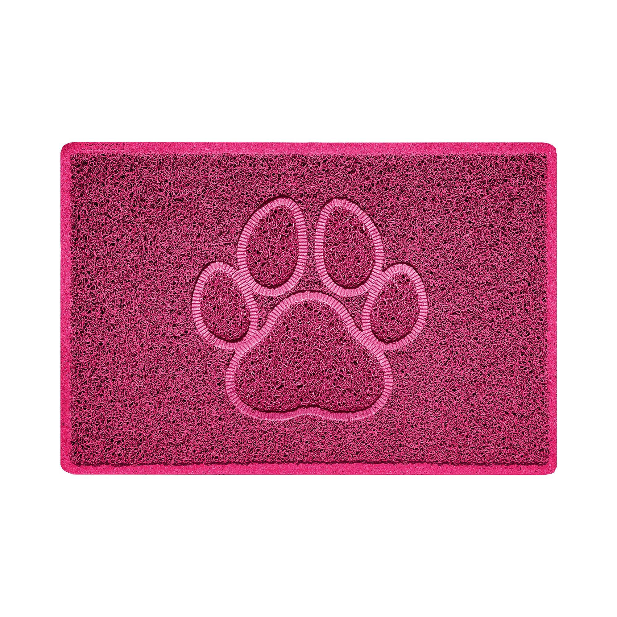 Nicoman PAW Shape Cat Litter Box Mat, Dog Food Feeding Tray Matt, Non-Slip, Easy Clean, Washable(60x40cm,Small),PINK