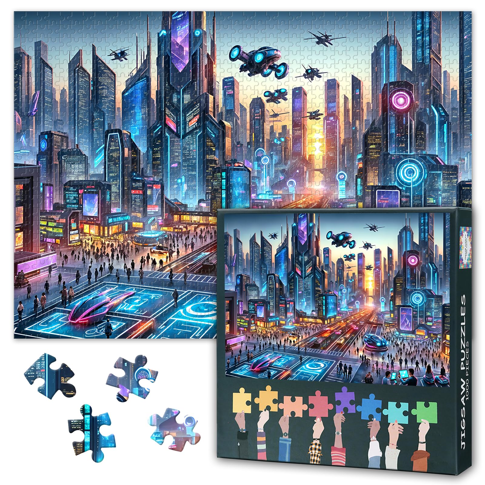 Premium Jigsaw Puzzles UK, Futuristic Cityscape at Dusk