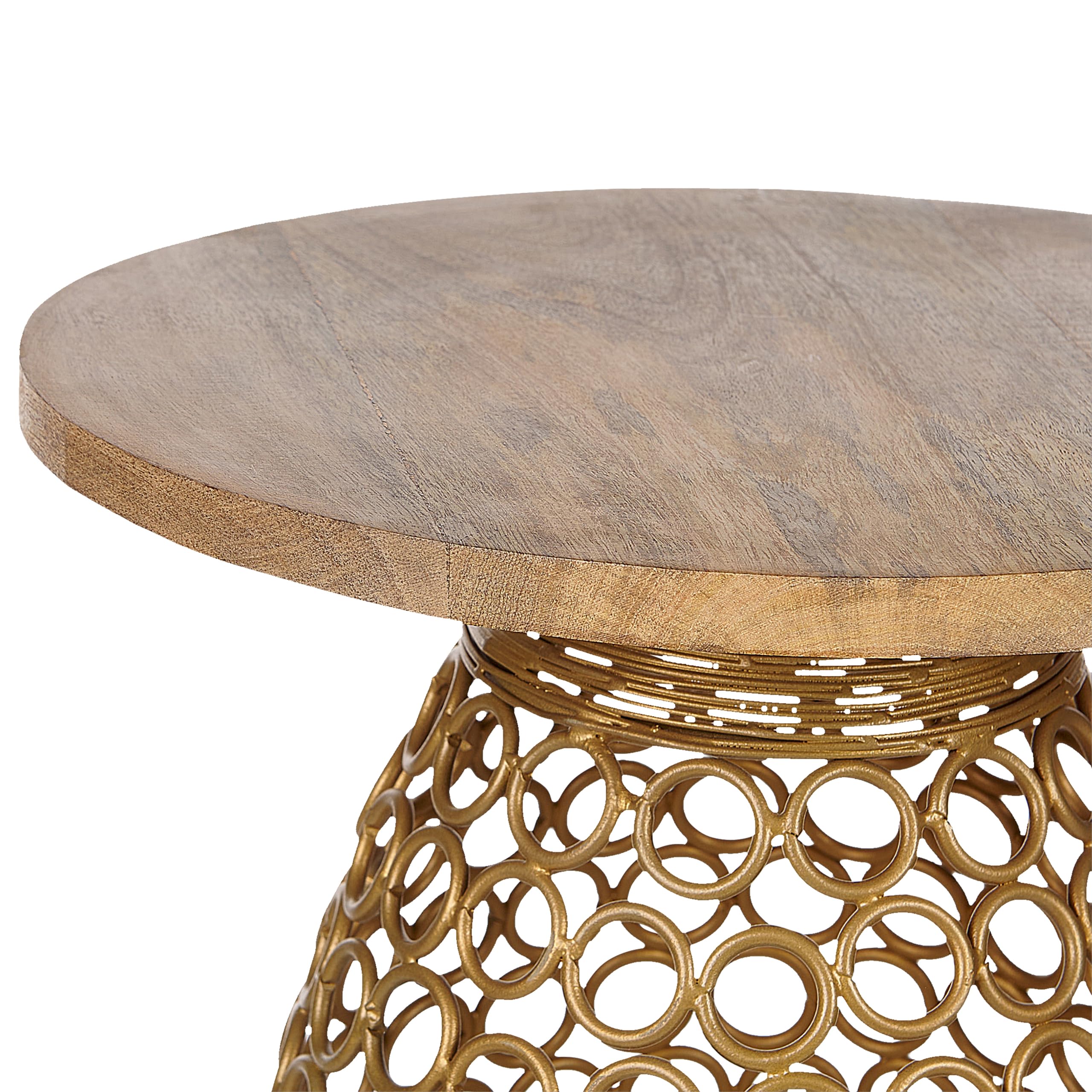 Beliani Beistelltisch Mango Holz rund ø 30 cm Heller Holzfarbton/Gold Modern Waihi
