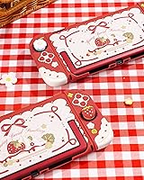 Vista 8 de GeekShare Strawberries with Cream Case Compatible with Switch 2, Slim Separable Soft Silicone Protective Shell with 2 Thumb Grip Caps - Red Rojo