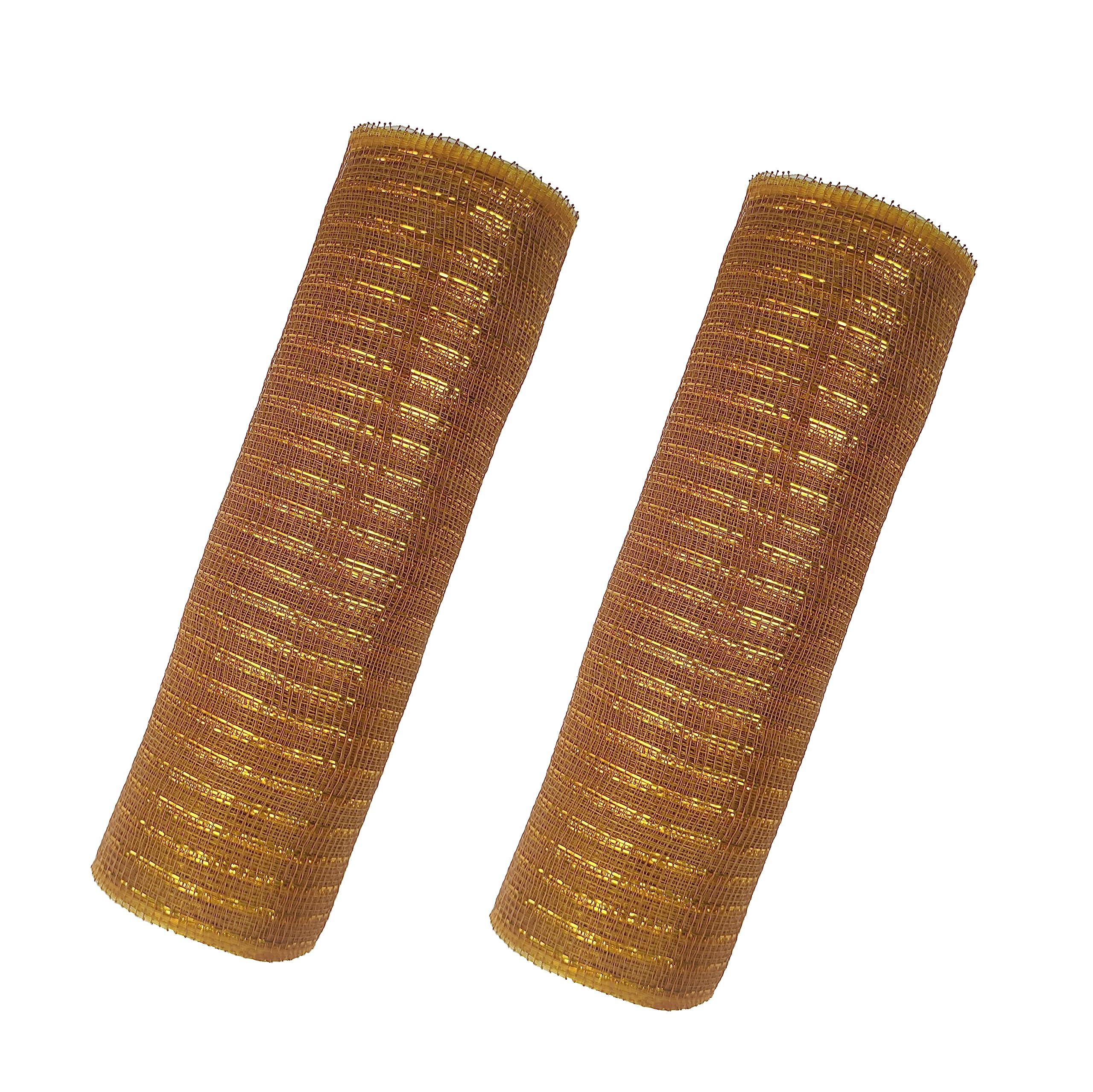 2 Rolls Deco Mesh Poly Ribbon with Metallic Foil - 10in x 30Ft Each Rolls for Wreaths Swags Crafts and Decorating (Gold)