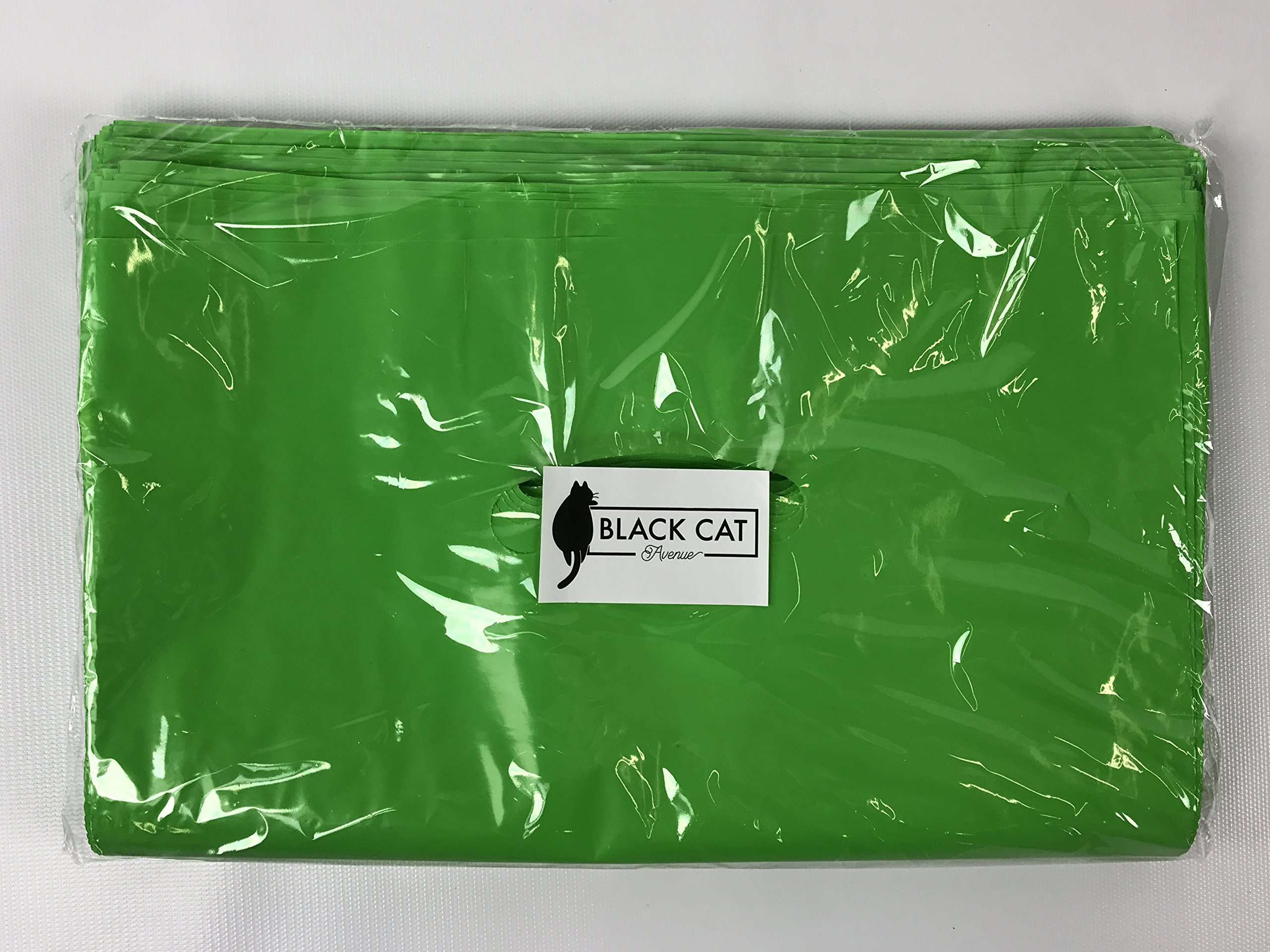 Black Cat Avenue Premium Heavy Duty Glossy Plastic Merchandise Bags with Handle, No Gusset, 100-Pack, 12