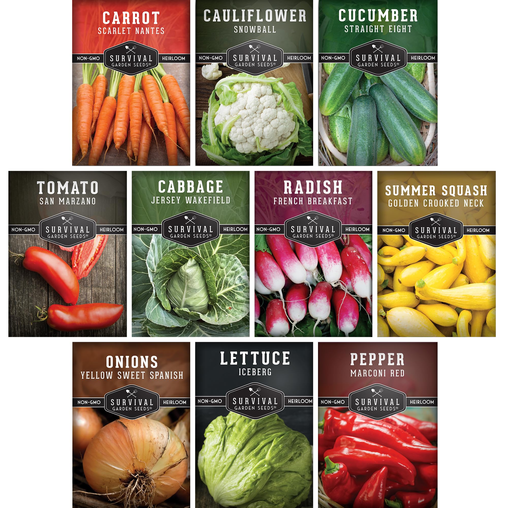 Vegetable Seeds for Planting 10 Variety Pack – Heirloom Garden Seed Packs to Grow Tomato, Lettuce, Onion, Cucumber, Squash & Other Vegetables –