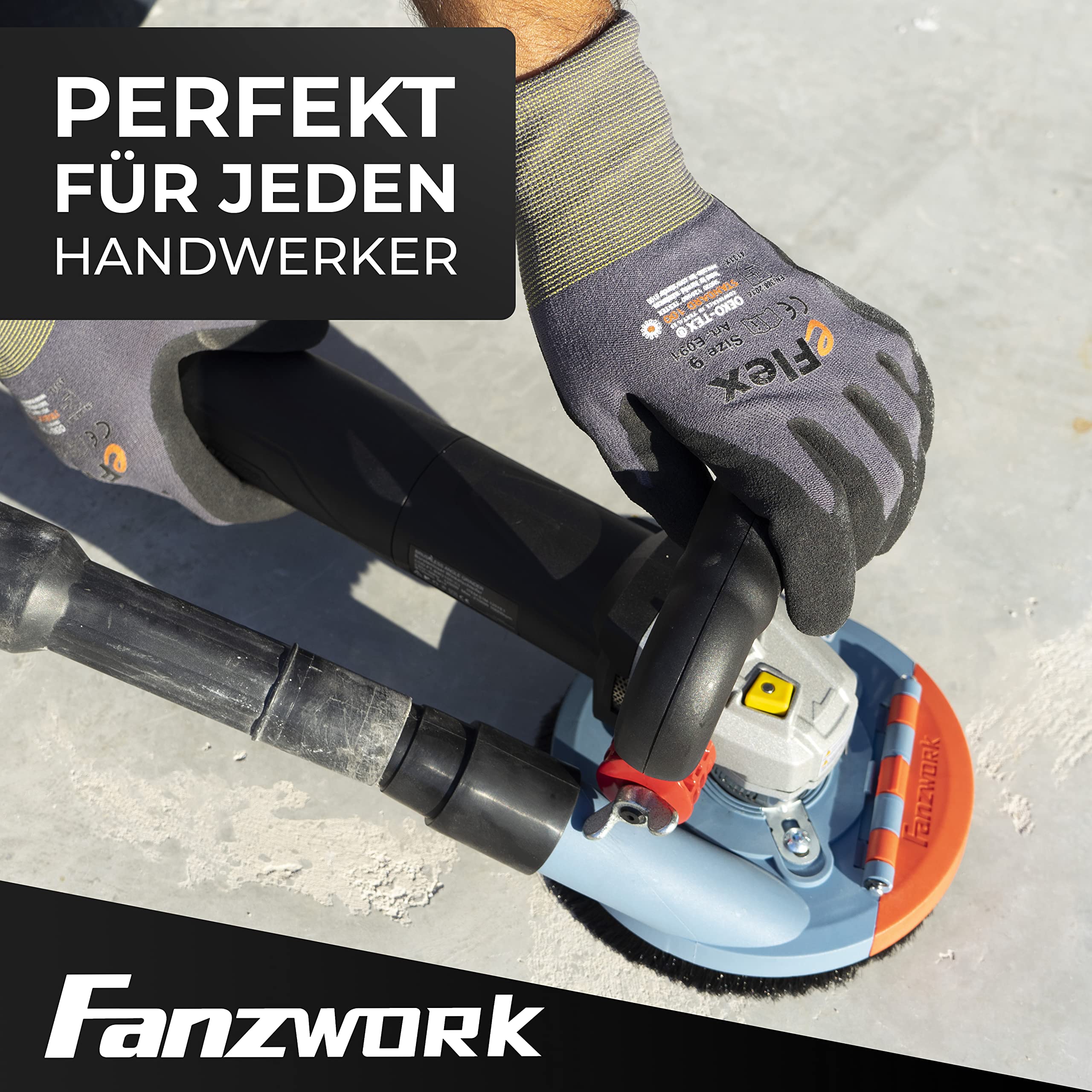 FANZWORK Osłona Ssąca do szlifierki Kątowej z Tarczą Diamentową 125 mm, Wymienne Szczotki, Kompatybilny w 99% Uniwersalny Kształt, Wzmocniony Pierścień Adaptera, Adapter M14