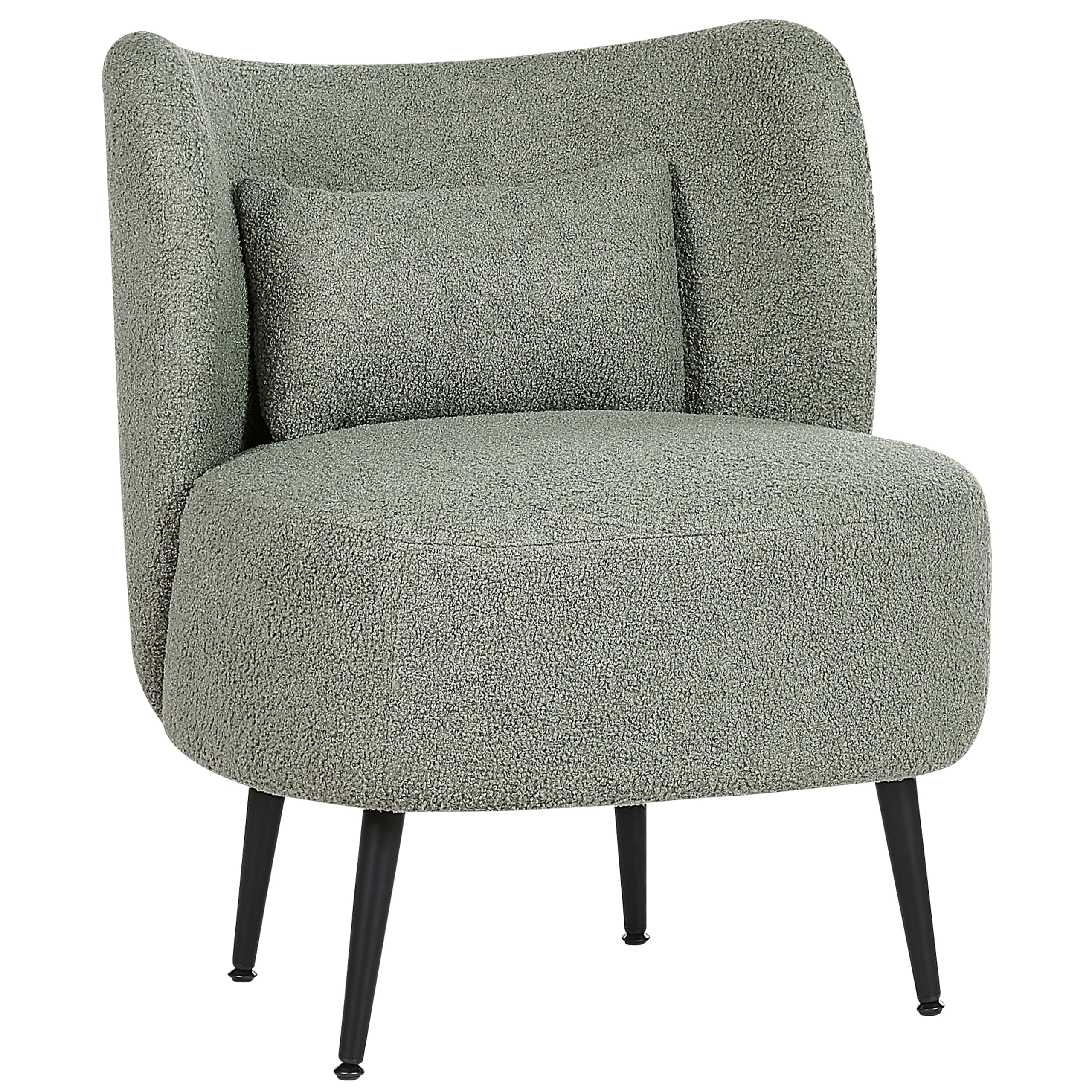 Beliani Wohnzimmer Sessel Gebogene Rückenlehne Glam Design Boucle Polsterung Schwarze Beine Grün Otsby
