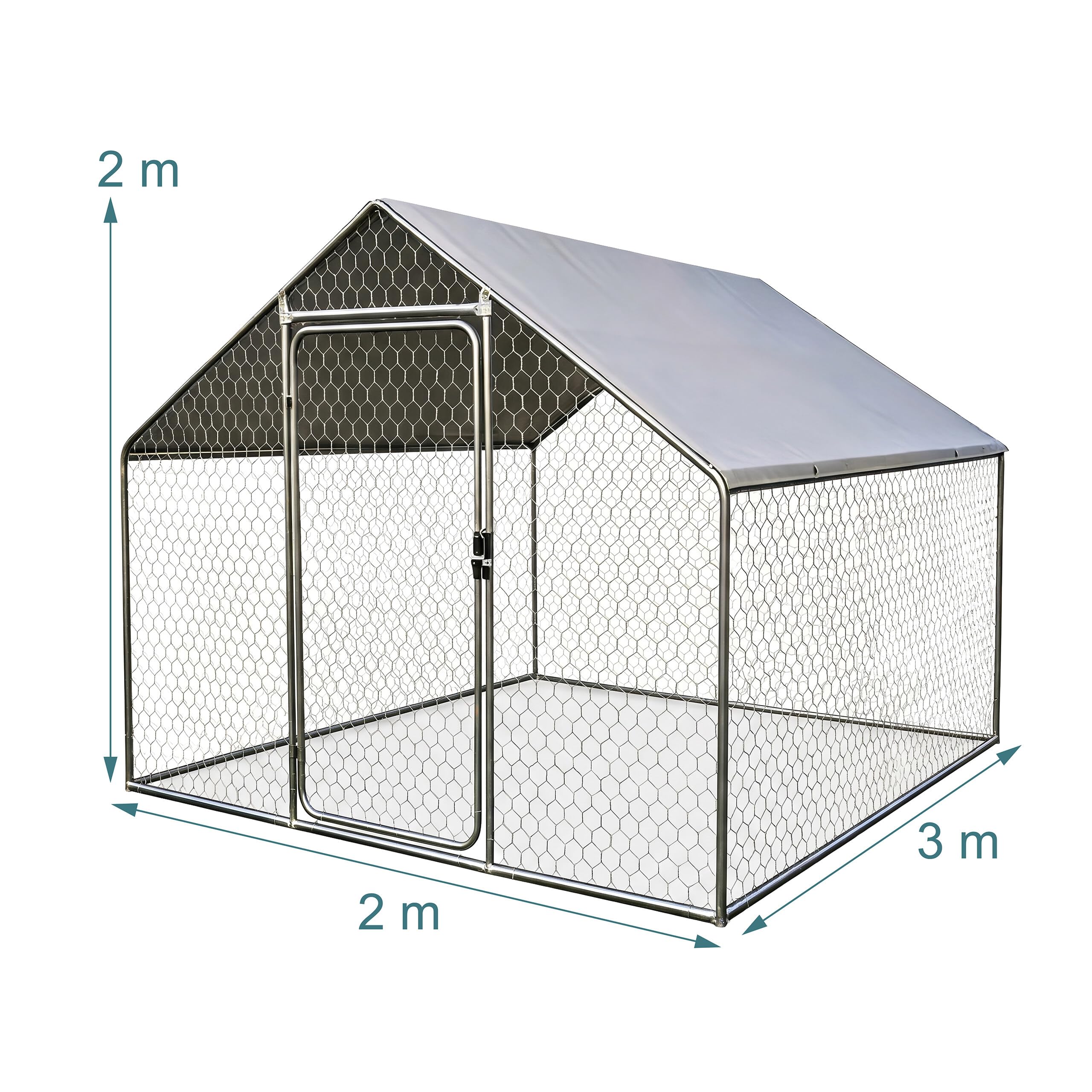 Relaxdays Recinto para Perros 2 x 2 x 3 m, Cubierta Solar, Plata | Pestillos, animales pequeños, aves de corral, gallinero