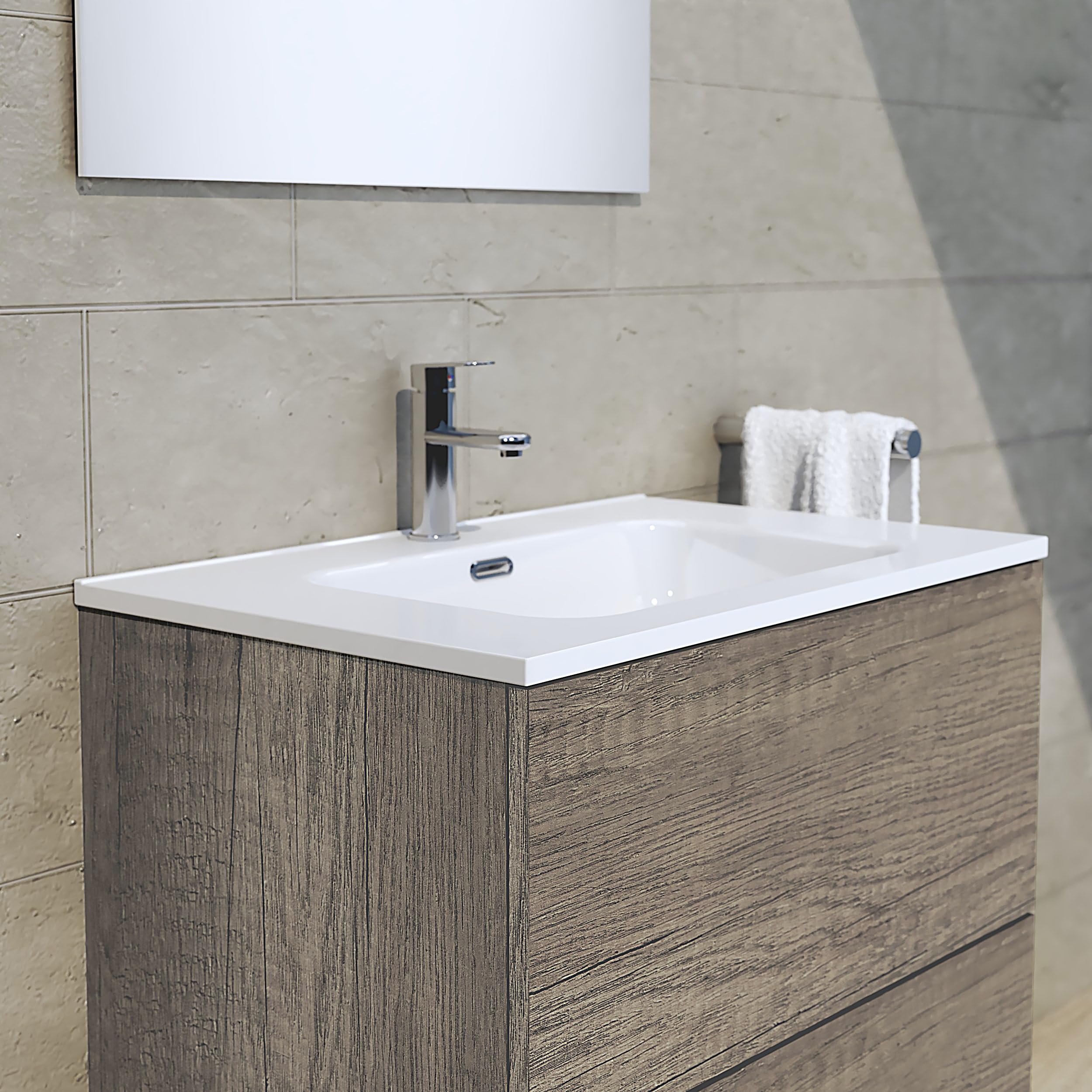 BAIKAL Lavabo en céramique encastré. Plateau en céramique. Lavabo rectangulaire blanc brillant. Lavabo encastré facile à monter. Profondeur 39 cm/Largeur 71 cm