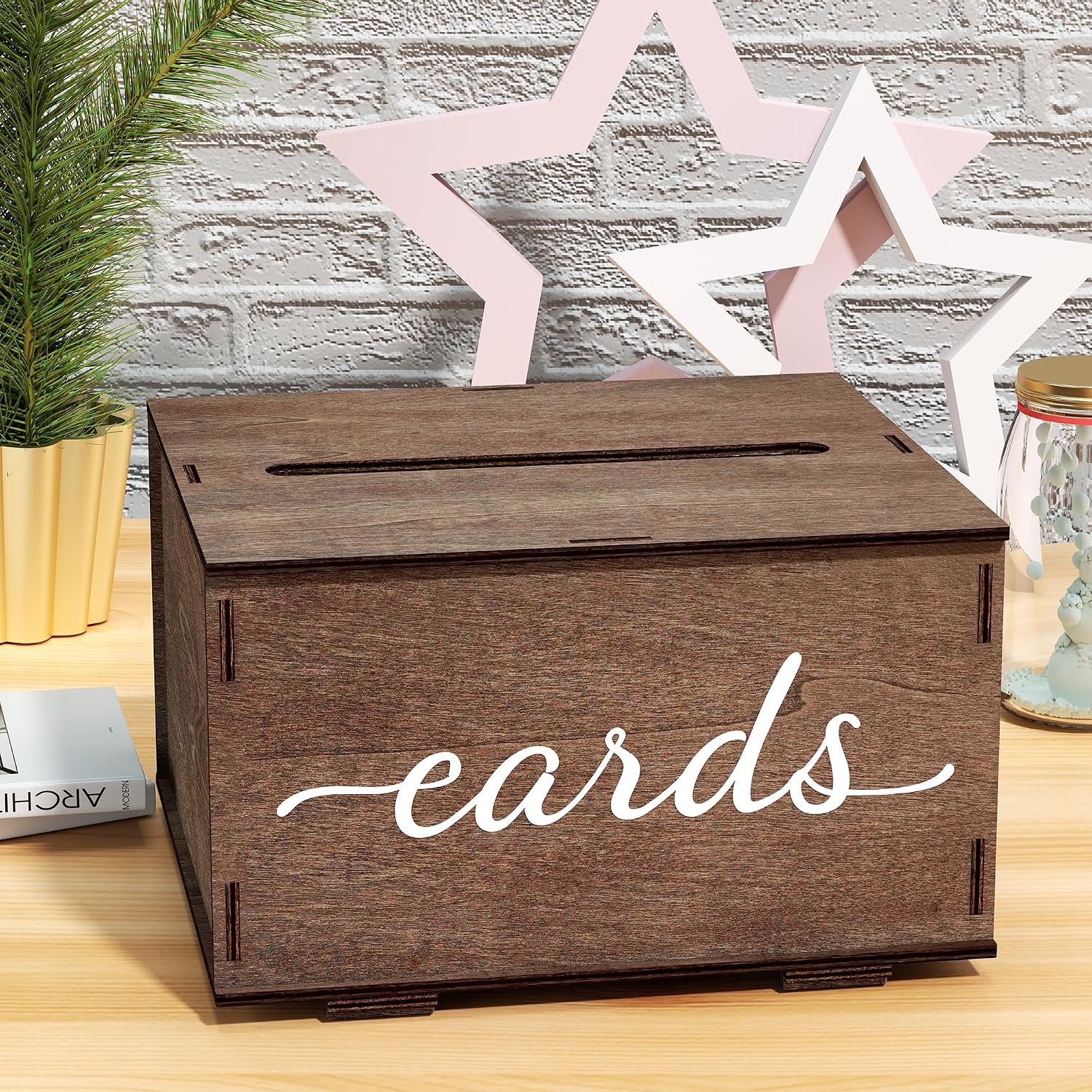 JackMa Easy DIY Assembling Rustic Wooden Card Box for Wedding Gifts & Greeting Cards, Bridal Shower, Baby shower Graduation Party, Gift Card Holder with Lid and Slot