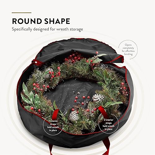 Miniatura 3 de Paquete de 2 bolsas de almacenamiento para corona, 61 cm - Coronas artificiales, asas duraderas, doble cremallera y ranura para tarjetas, contenedor