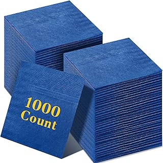 Fulmoon 1000 Pack Cocktail Beverage Napkins Bulk - 2 Ply 9.5''x9.5''Disposable Paper Napkins, Elegant for Wedding Bar Party Birthday Dinner Lunch Holiday Restaurant Event(Blue,1000 Count)
