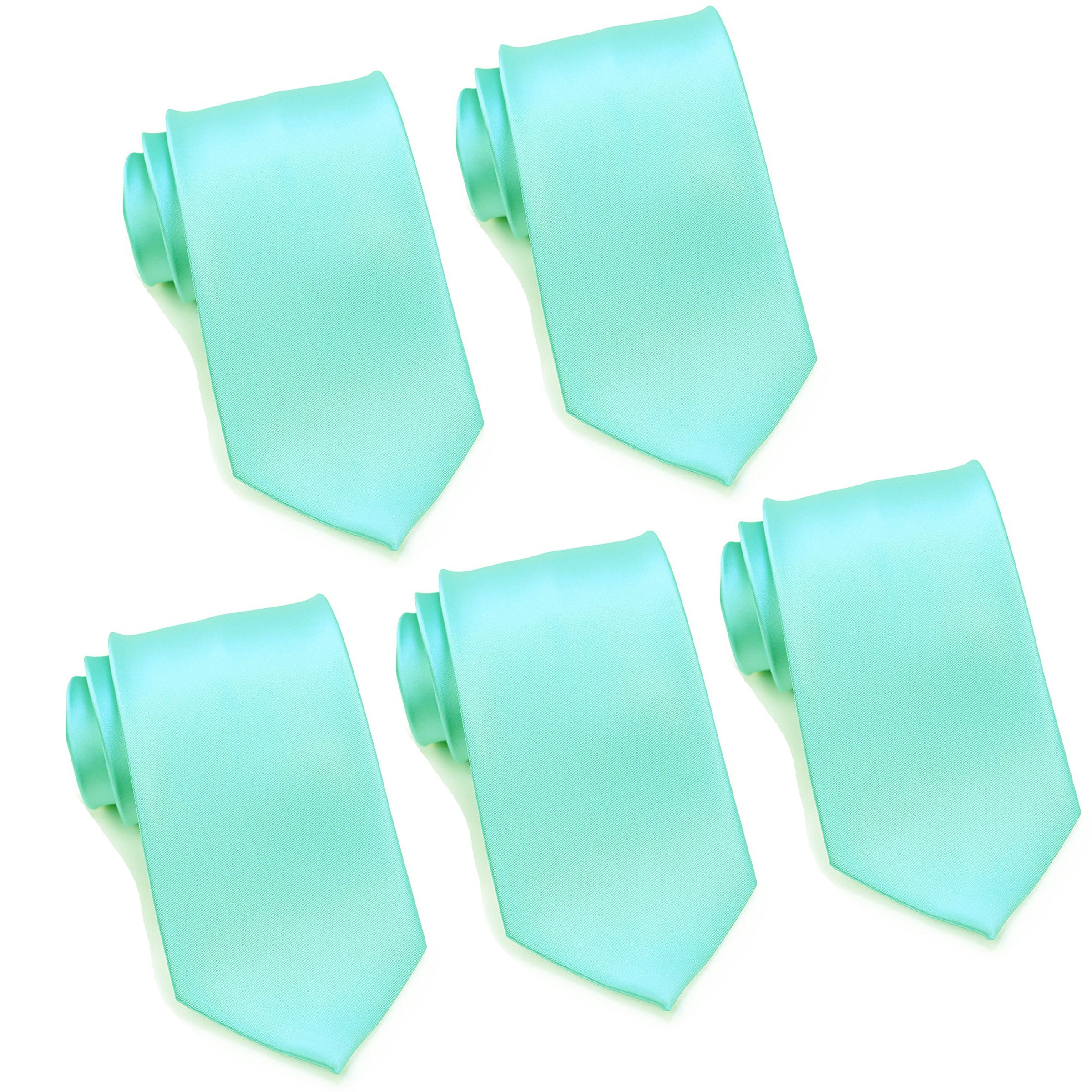 FOMANN Mens Formal Tie Wholesale Lot of 5 Mens Solid Color Wedding Ties 3.5" Satin Finish